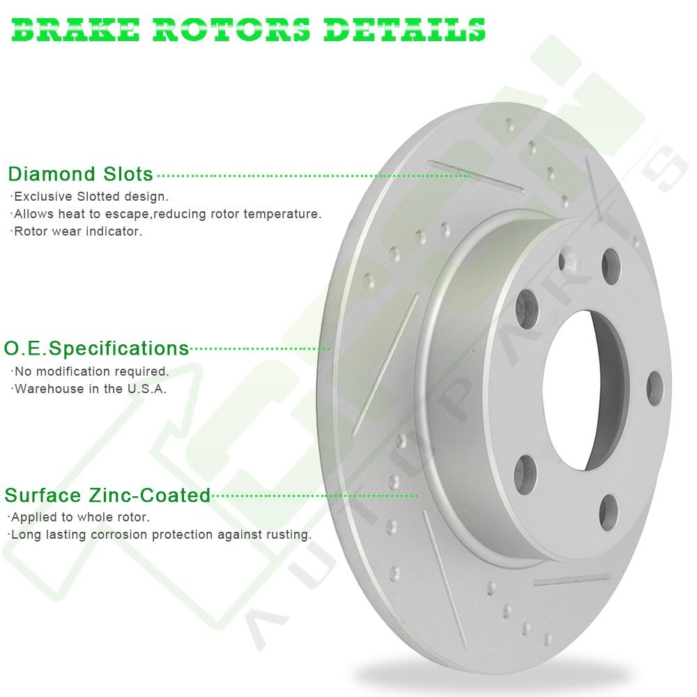 Rear Brakes Ceramic Pads And Rotors Slotted For 2008-2010 Dodge Grand Caravan