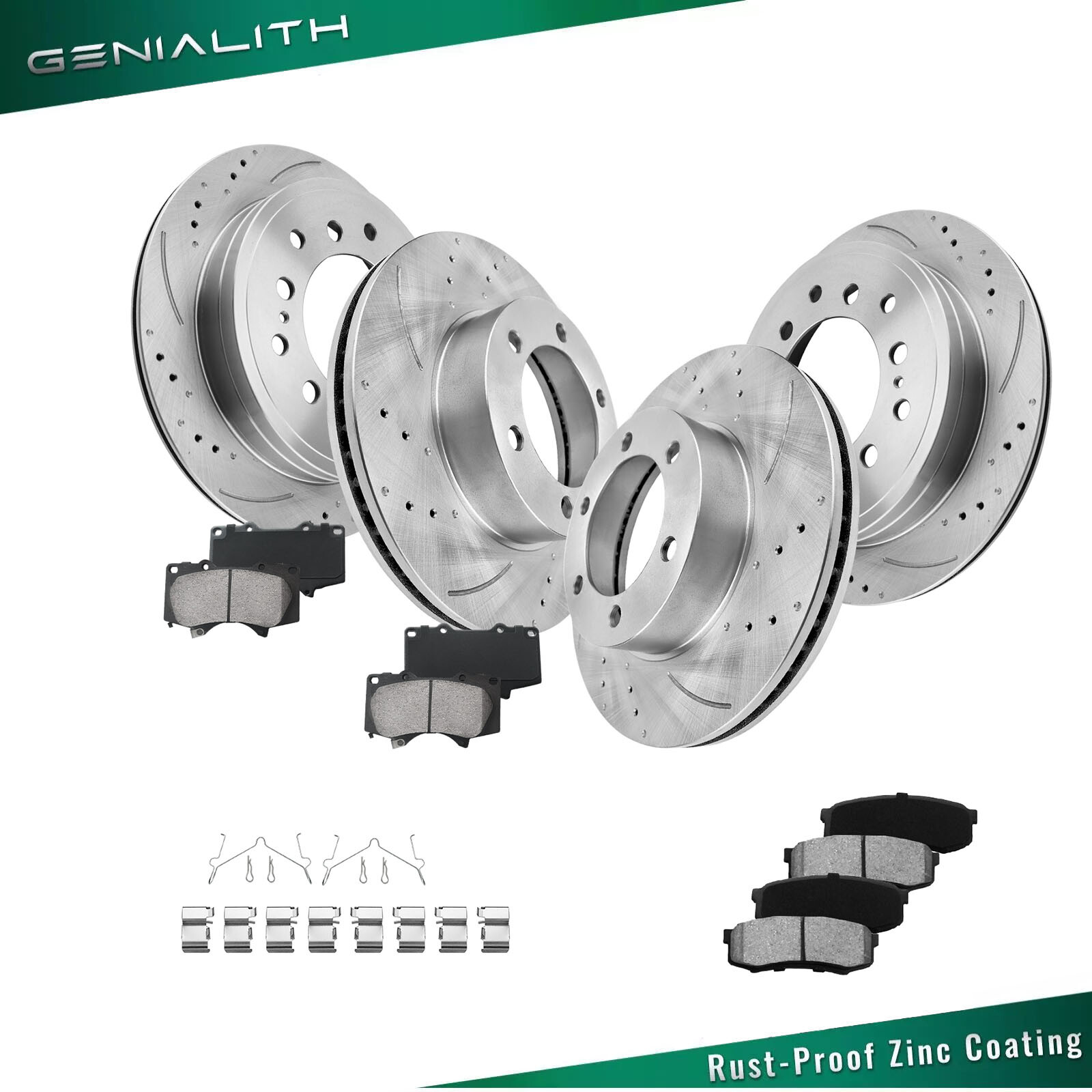 Front & Rear Disc Brake Rotors + Brake Pads for 2001-07 Toyota Sequoia Brake Kit