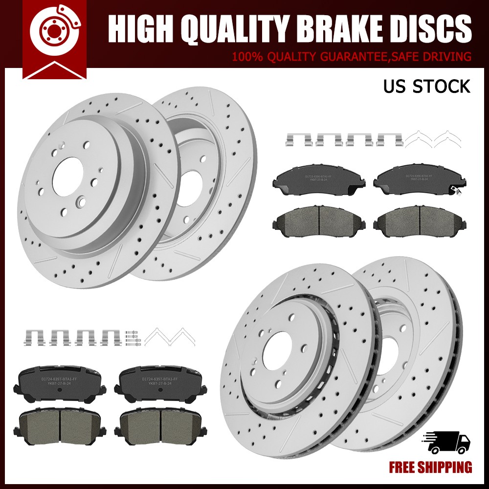 [Front & Rear] Drilled Brake Rotors+Ceramic Pads for 2014 2015 2016 Acura MDX