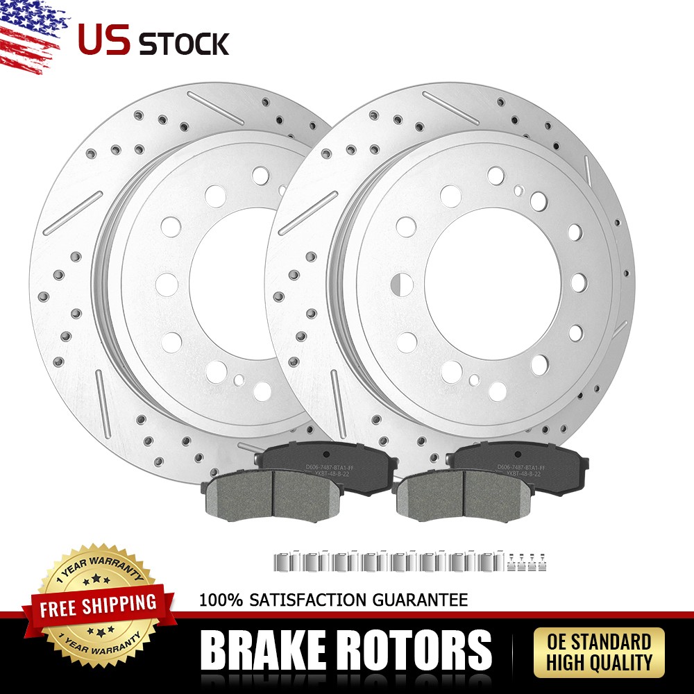 Rear Drilled Rotors & Brake Pads Set for 2010-14 Toyota 4Runner GX460 Fj Cruiser