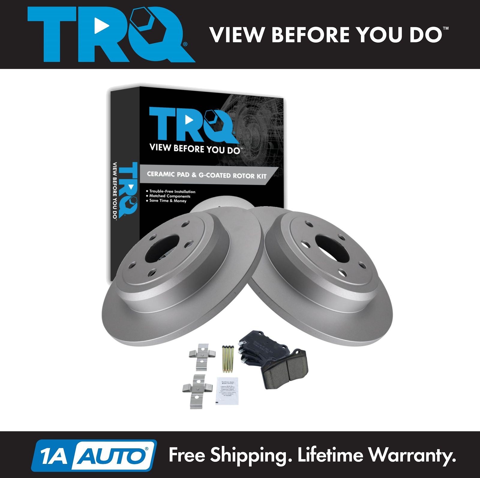 TRQ Rear Brake Pad & Rotor Kit Ceramic Premium G-Coated for Dodge Jeep