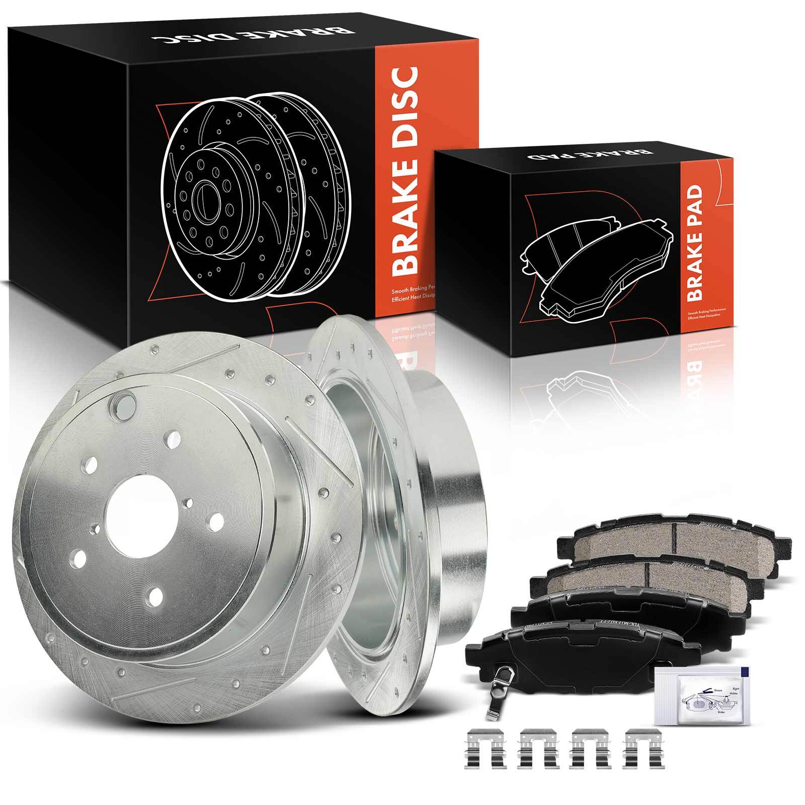 Rear Left & Right Drilled Brake Rotors & Ceramic Pad for Subaru WRX 2015-2021