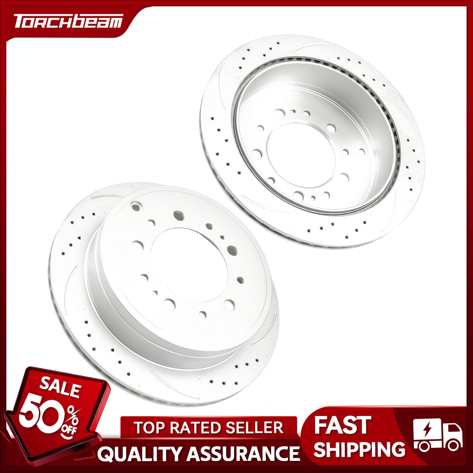 2x Rear Drilled Slotted Brake Rotors 345mm For Toyota Tundra Sequoia Lexus LX570