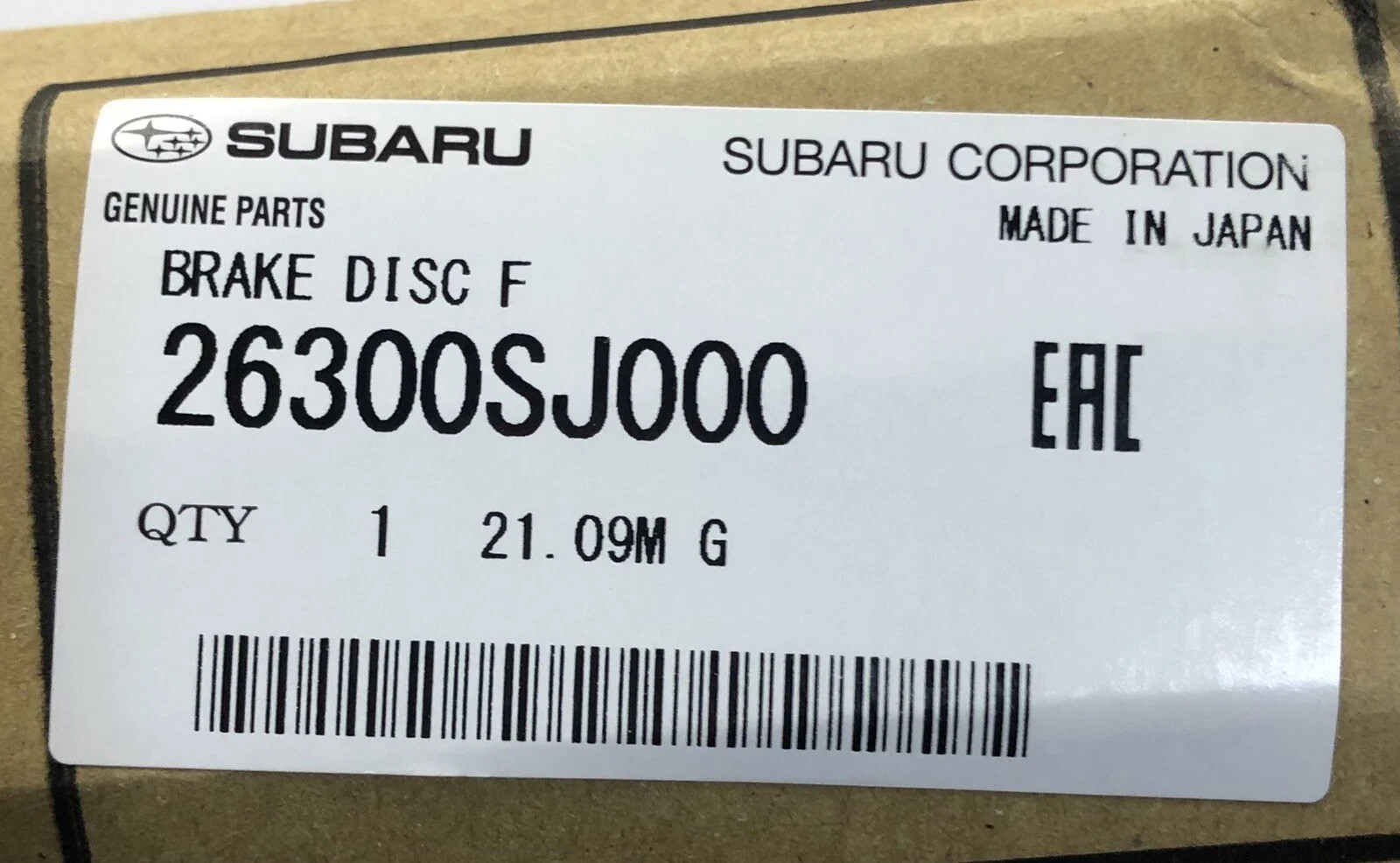 Subaru 2019-2024 Forester Base Models Front Bake Rotor 26300SJ000 Genuine OEM