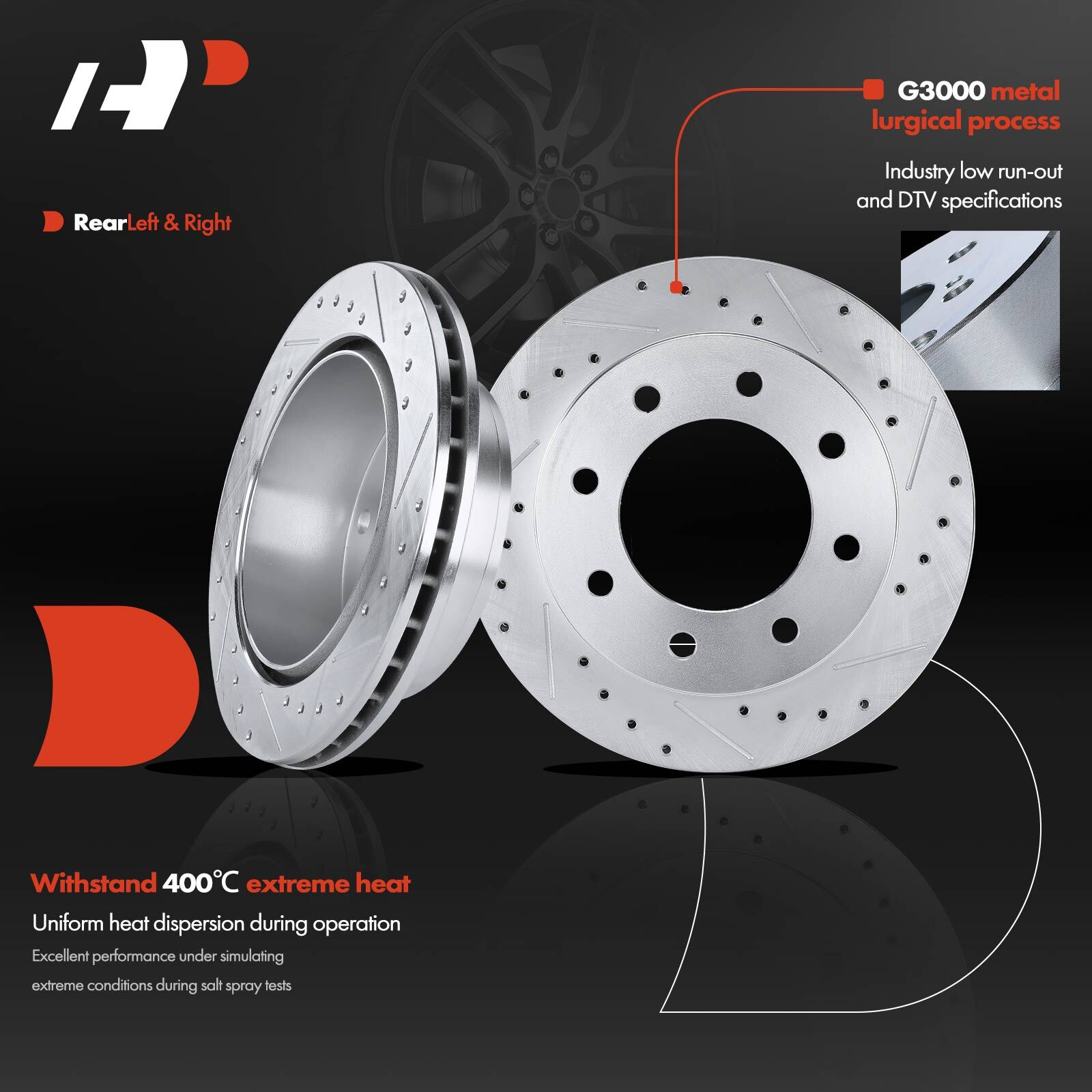A-Premium Drilled Brake Rotors & Ceramic Pads for Chevrolet Silverado 2500 01-06