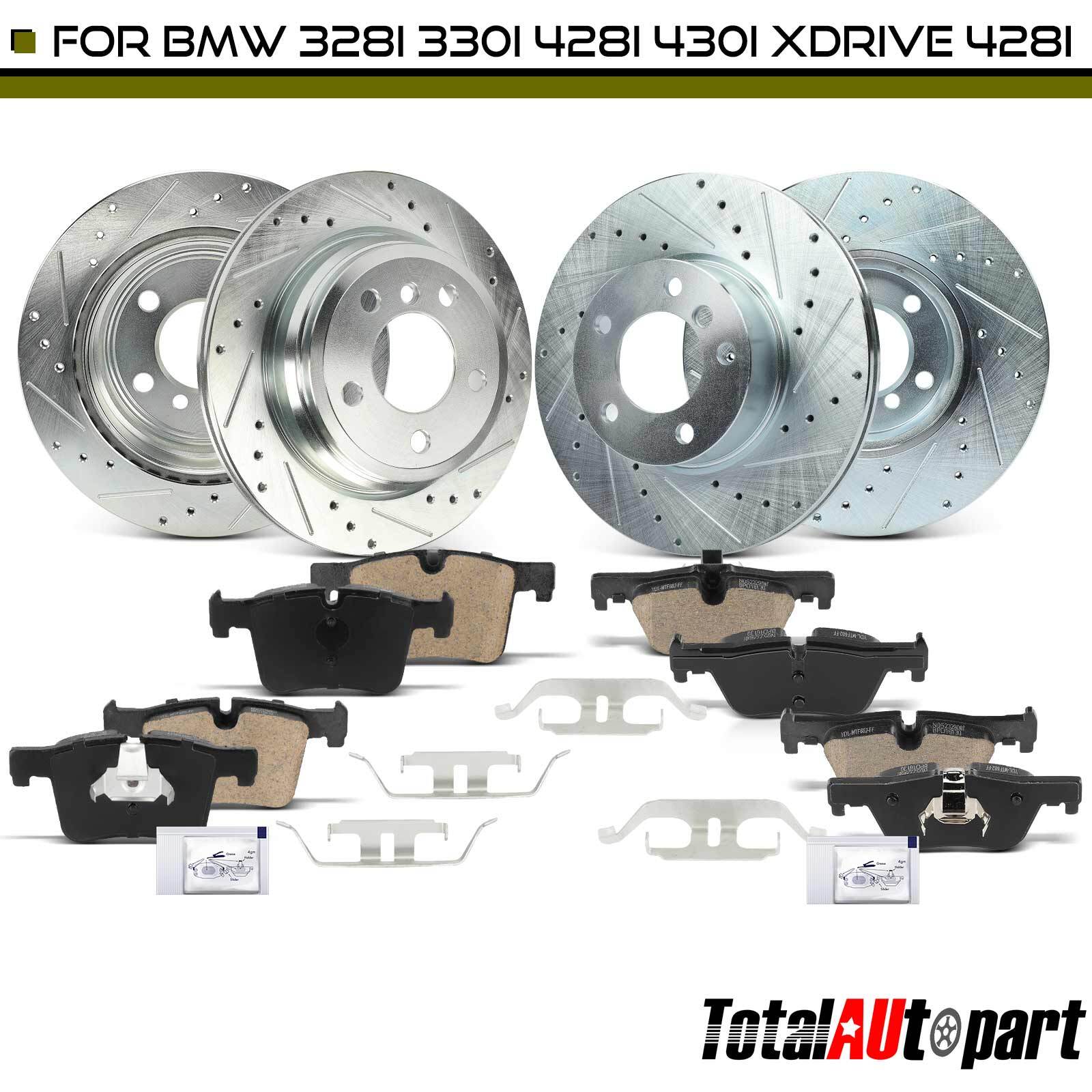 Drilled Brake Rotor & Ceramic Brake Pad for BMW 328i 330i 428i 430i Front & Rear