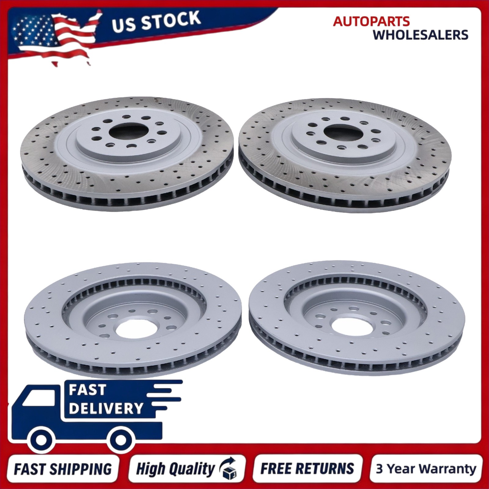 4x High-Quality Front Rear Brake Rotor For 2017-22 Maserati Ghibli Quattroporte