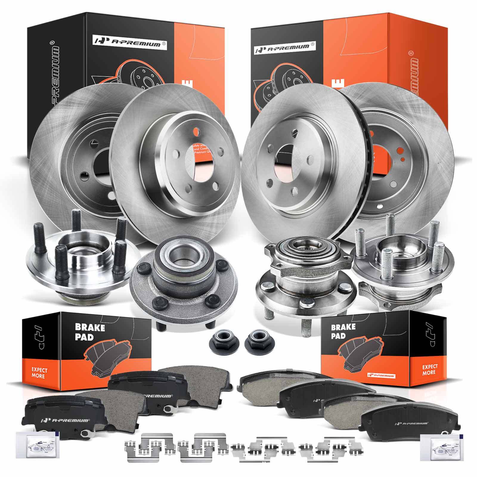 A-Premium Disc Rotors&Brake Pad&Wheel Hub Bearing Front & Rear for Dodge Charger