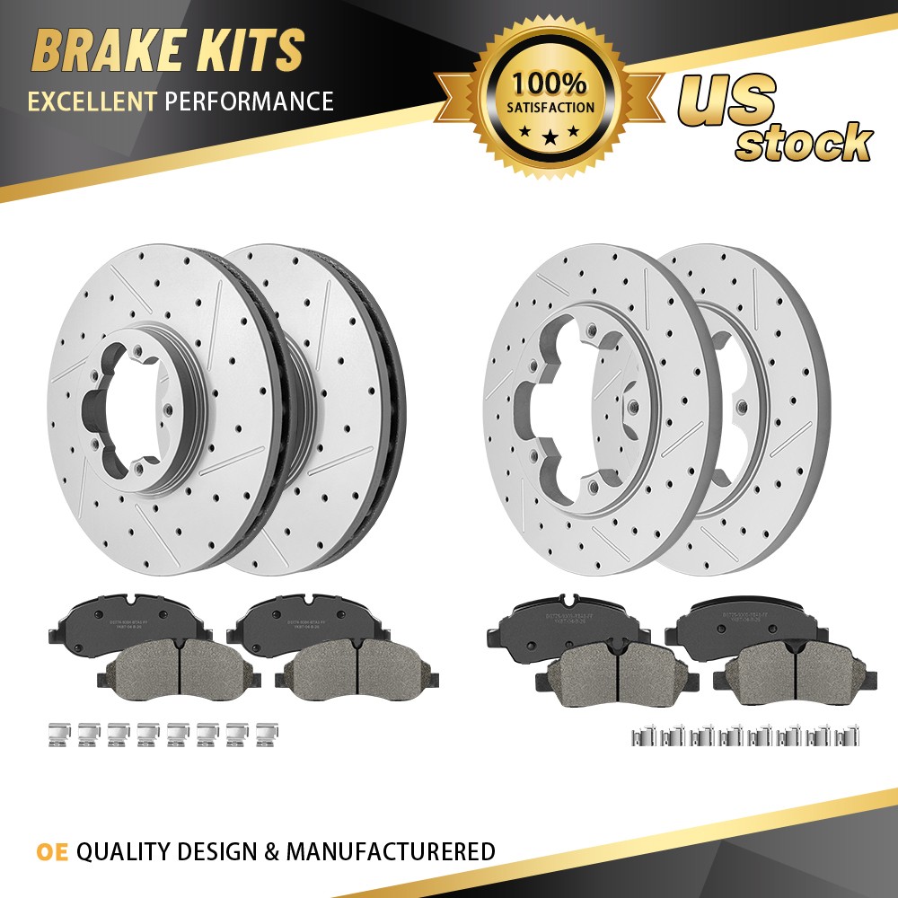 Front Rear Drilled Disc Brake Rotors Brake Pads for Ford Transit-250 Transit-350