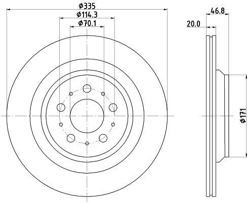 Brake Disc Fits Tesla Mintex MDC3166C Outer Ø 335mm Vented 1 Year Warranty