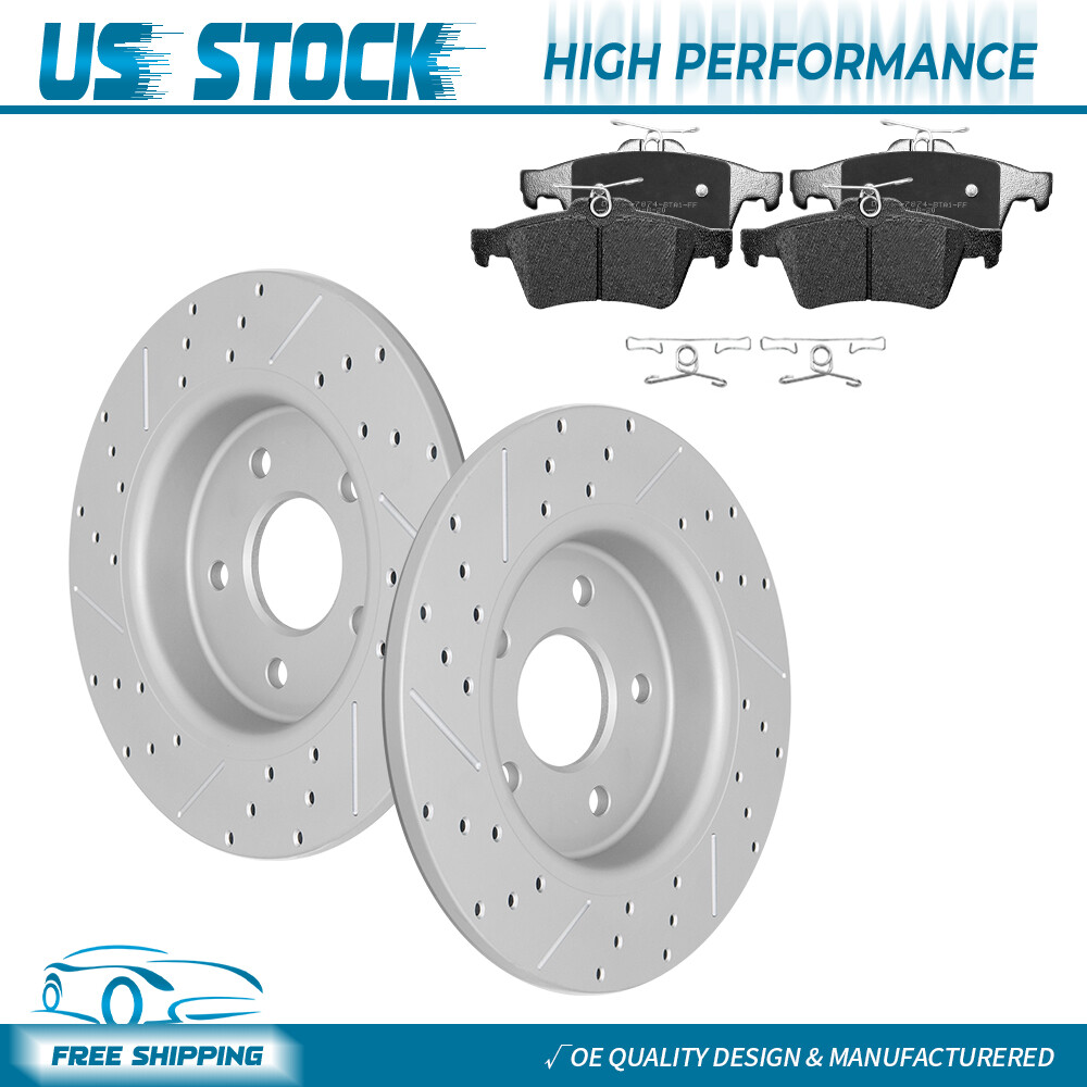 271mm Rear Drilled Brake Rotors+Ceramic Pads For Ford Focus 2012 2013 2014-2018