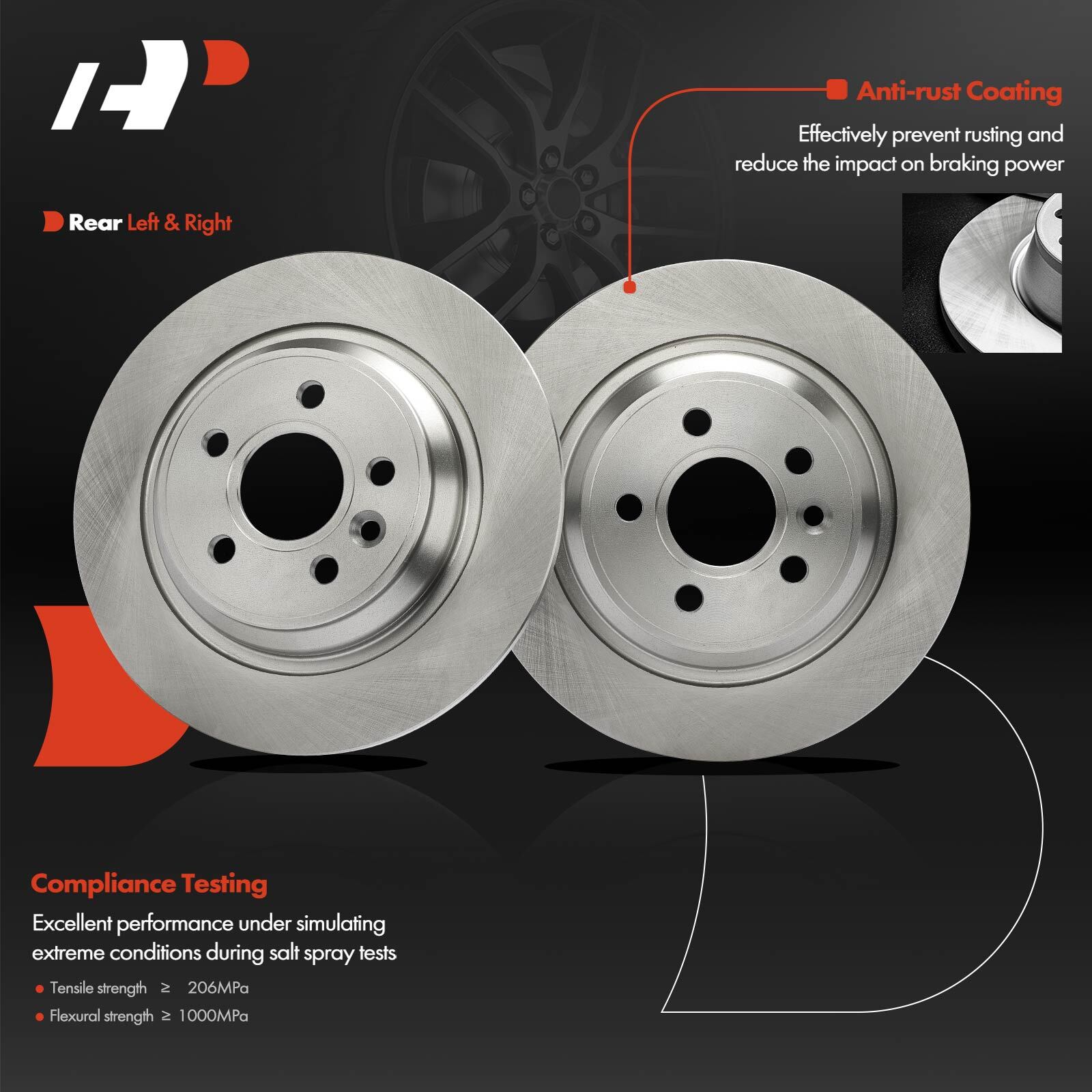 6pcs Disc Brake Rotor & Ceramic Brake Pads Rear for Volvo S60 11-18 S80 V60 XC70