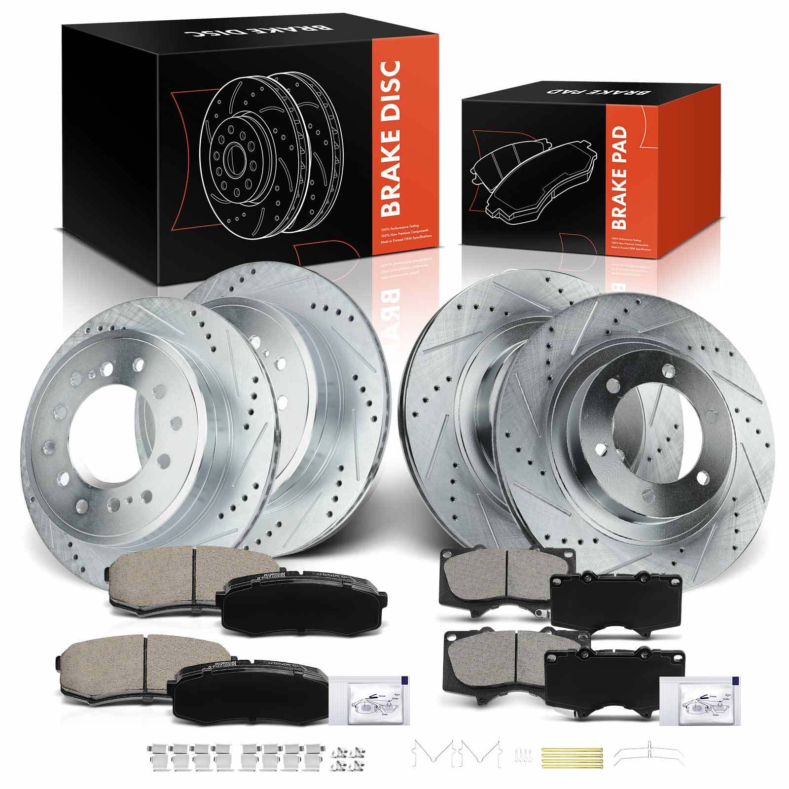 12x Front & Rear Drilled Rotor & Brake Pad for Lexus GX470 03-09 Toyota 4Runner