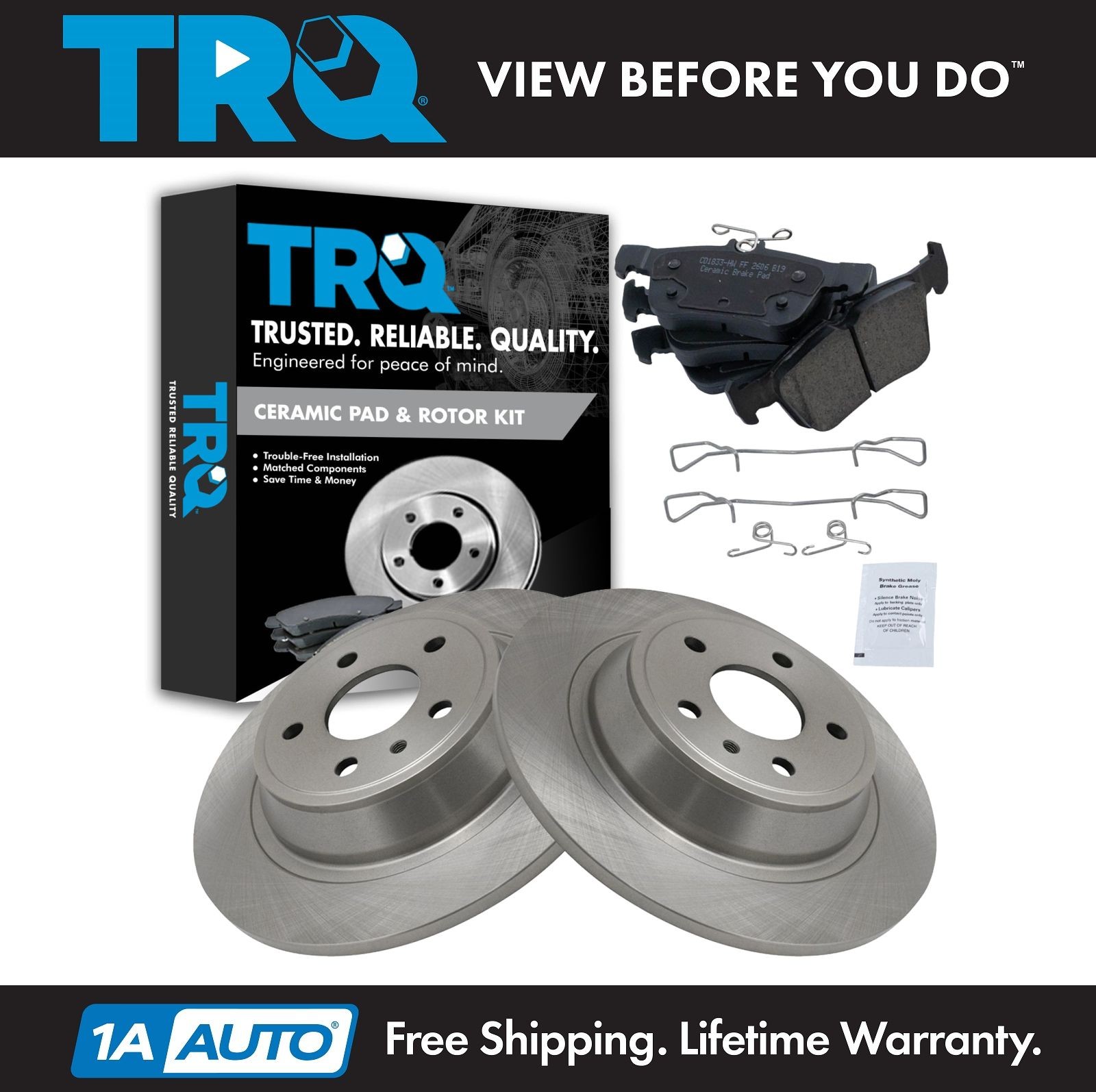 TRQ Rear Premium Posi Ceramic Brake Pad & Rotor Kit for Ford Fusion Lincoln MKZ