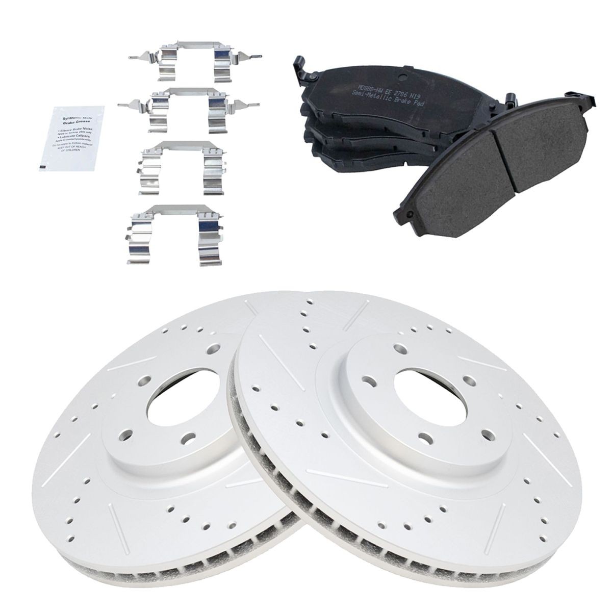 TRQ Performance Drilled Slotted Rotor & Posi Metallic Brake Pad Front Kit
