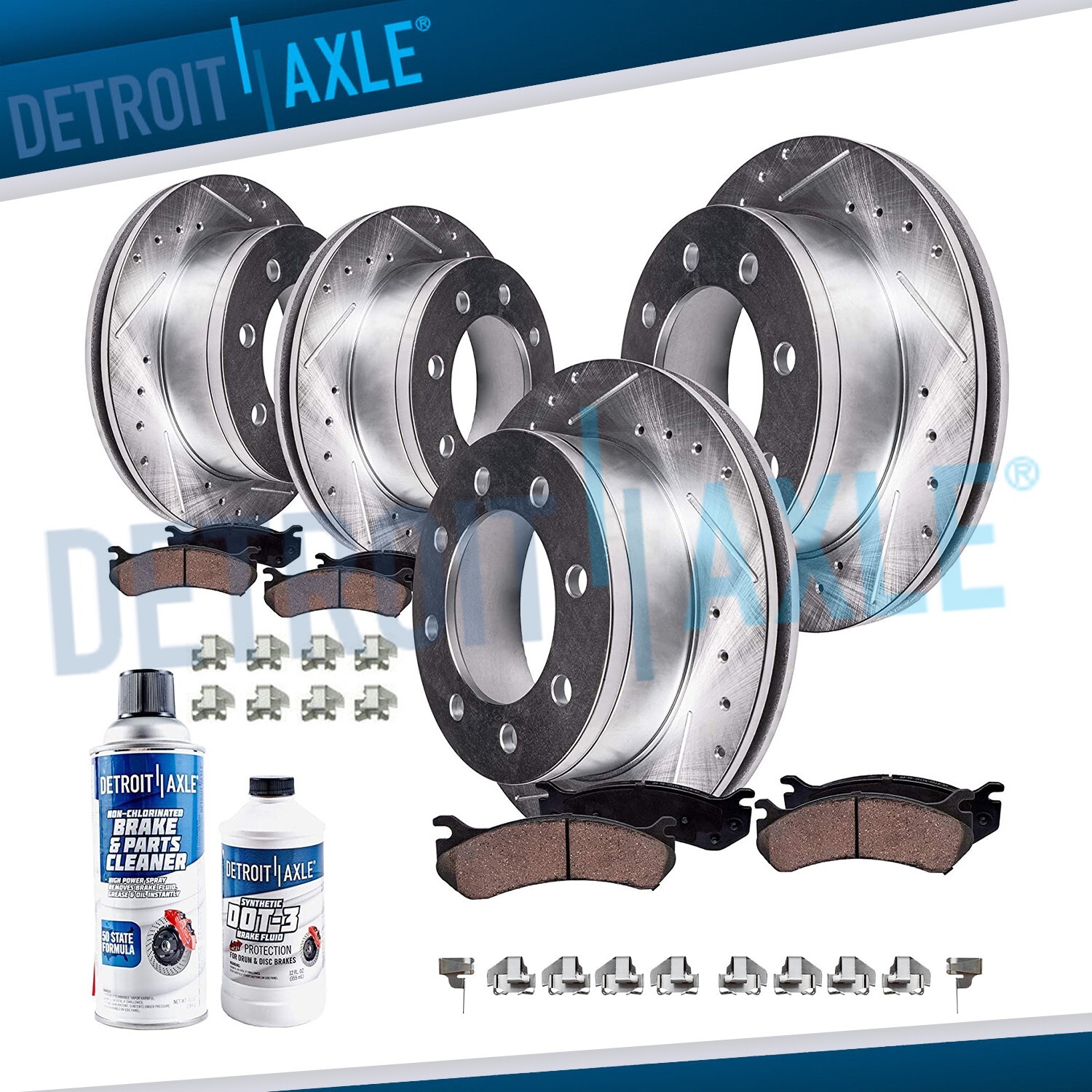 4WD Front & Rear Drilled Rotors + Brake Pads for 2008 – 2012 Ford F-250 SD