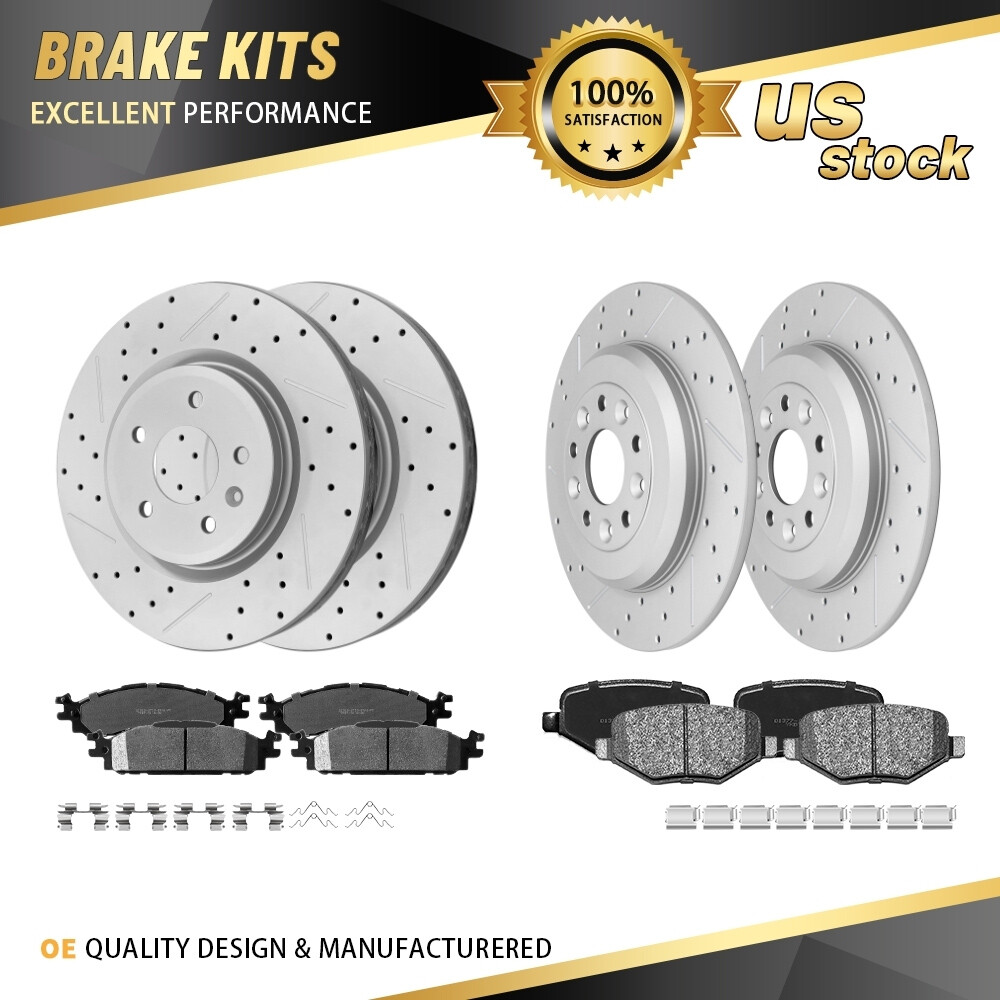 Front and Rear Drilled Rotors + Brake Pads for Ford Explorer Taurus Flex MKS MKT