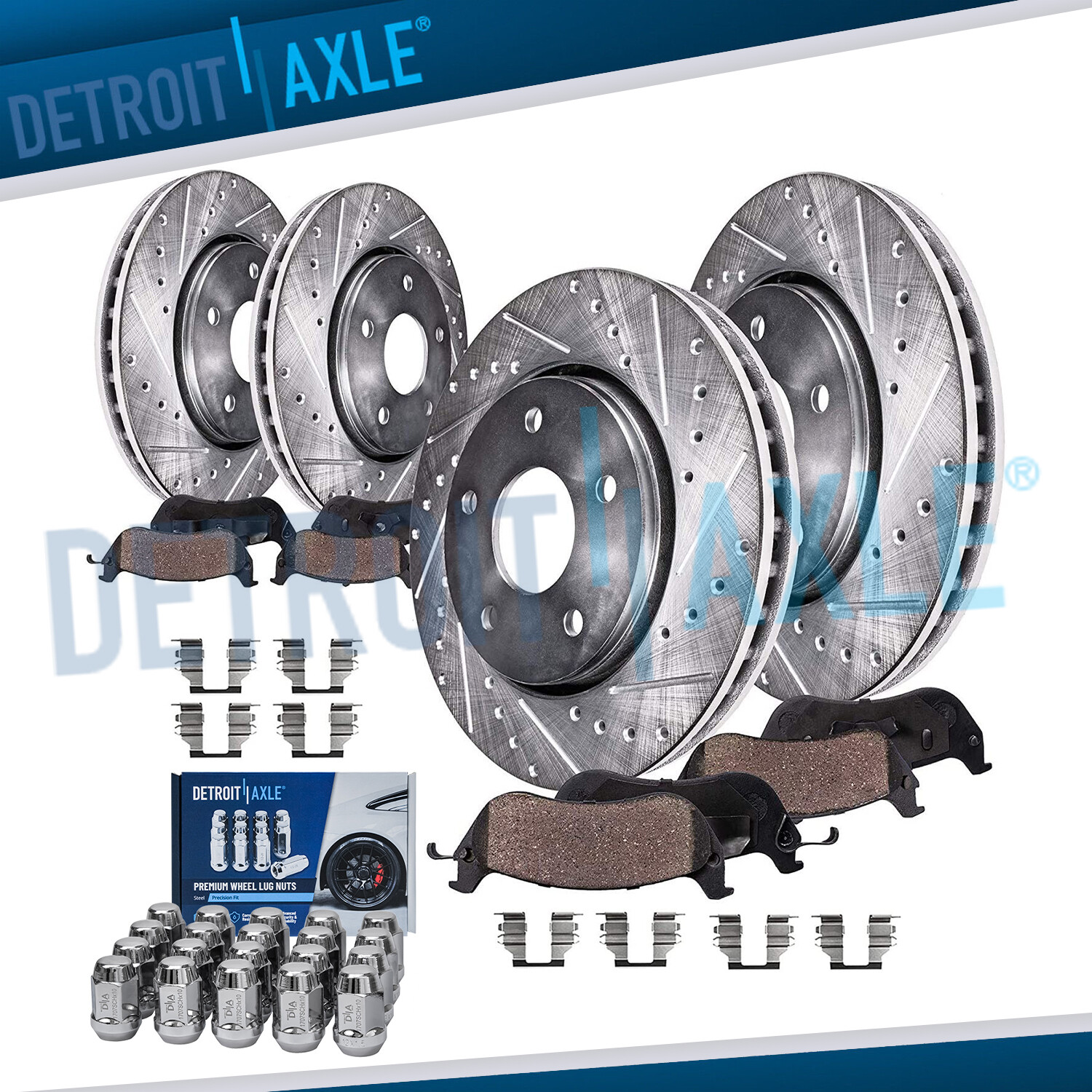 Front Rear Drilled Rotors Brake Pads +20pc Wheel Lug Nuts for Blazer S10 Bravada