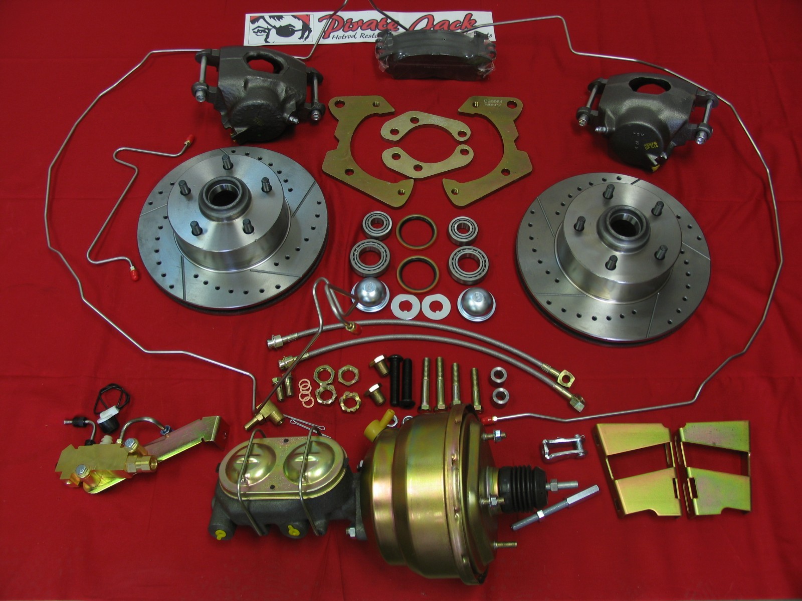 1959-1964 Impala Power Disc Brake Kit Zinc Booster & Full Line Kit Drilled Rotor