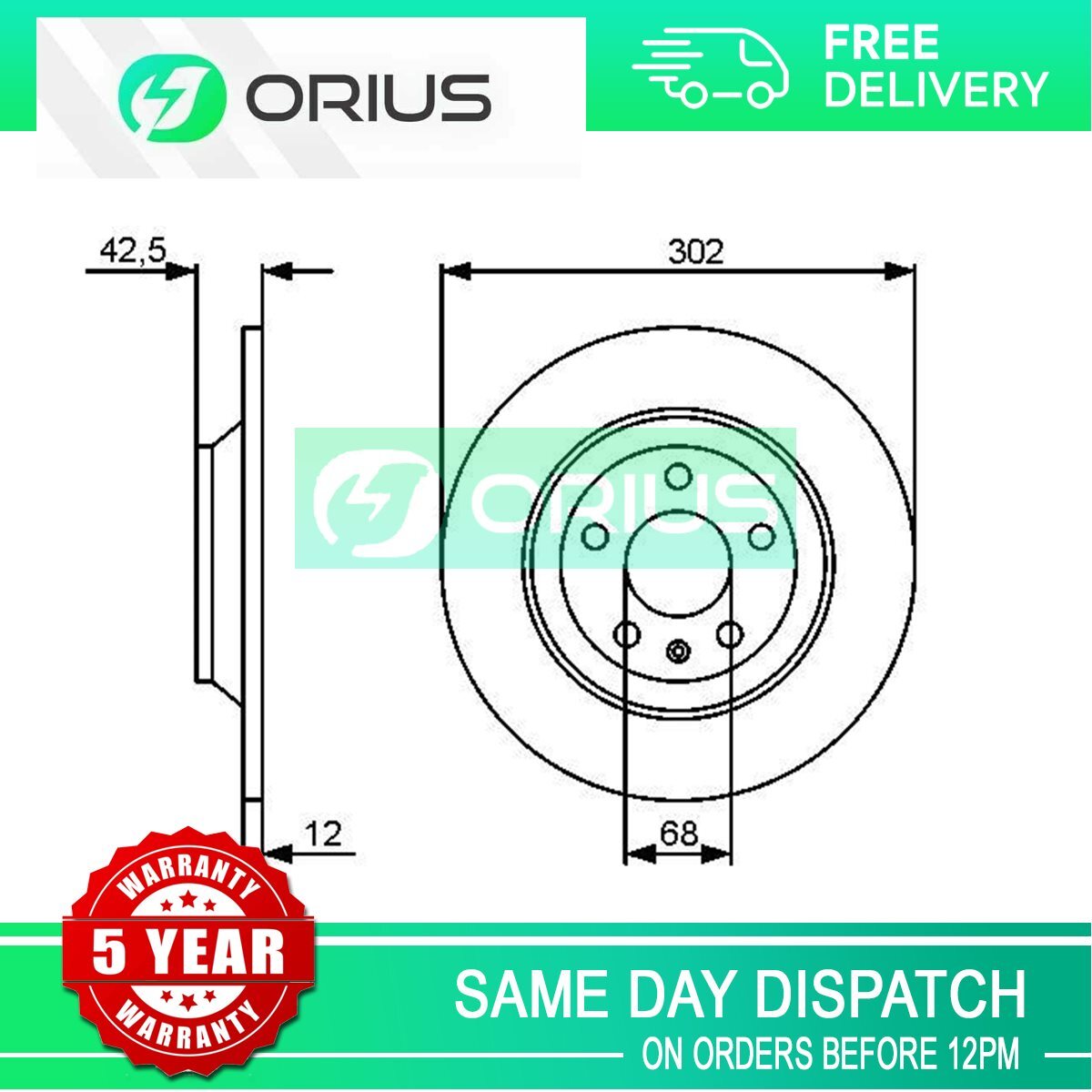 Brake Disc Rear Orius Fits Audi Allroad 2006-2011 2.7 TDi 3.0 3.1 4.2