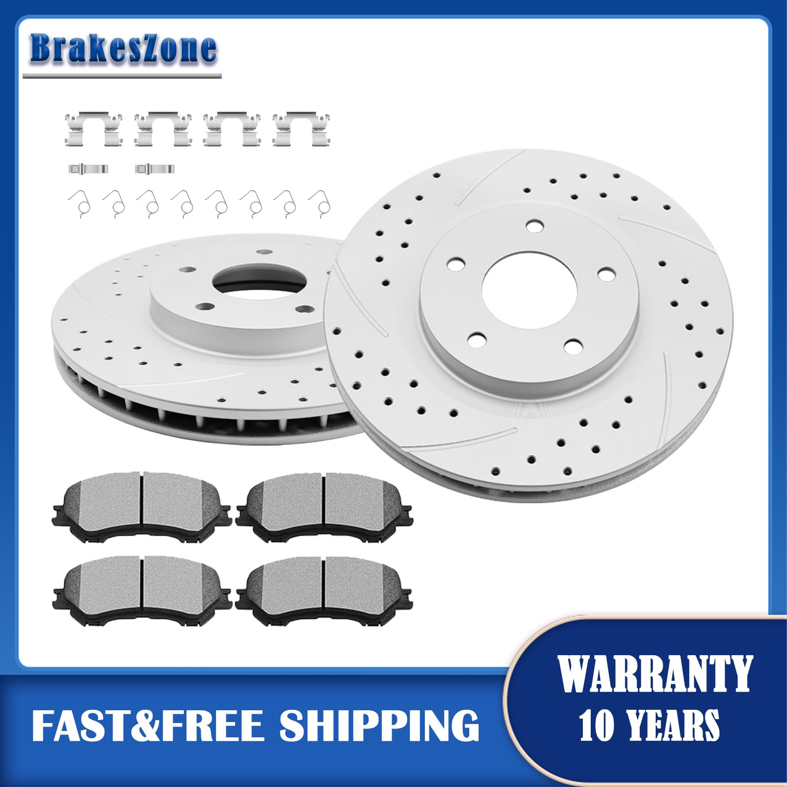 296mm Front Brake Rotors and Pads Drilled Slotted Fit for Nissan Rogue 14-17