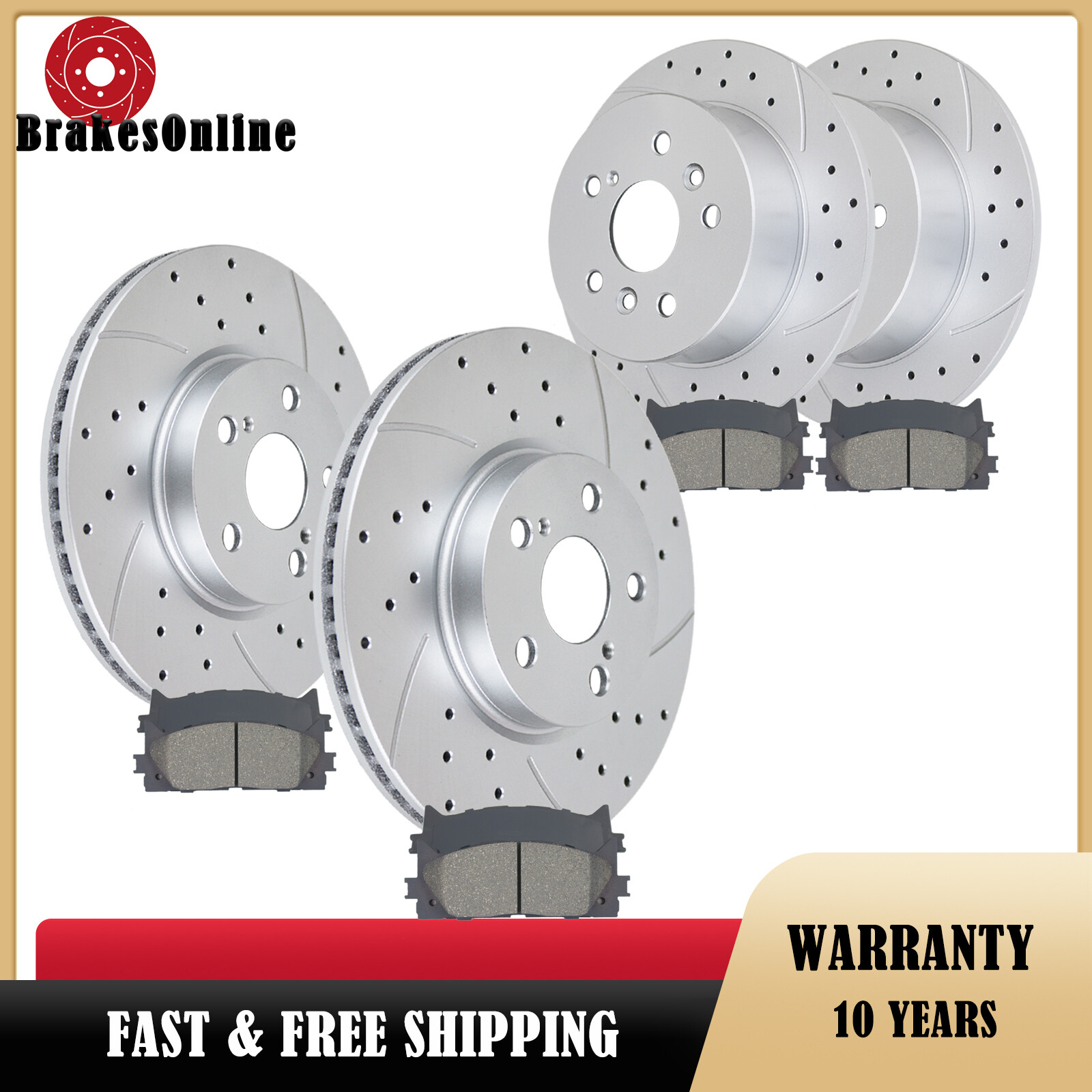 278mm Front and 272mm Rear Brake Rotors Pads for Ford Focus 2012-2018 Drilled