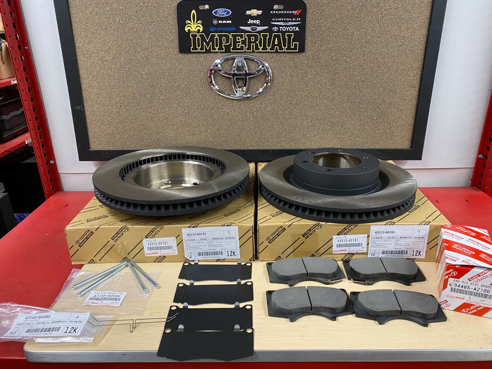 2010-2023 TOYOTA 4RUNNER GENUINE OEM FRONT BRAKE ROTORS OEM PADS SHIMS & PINS