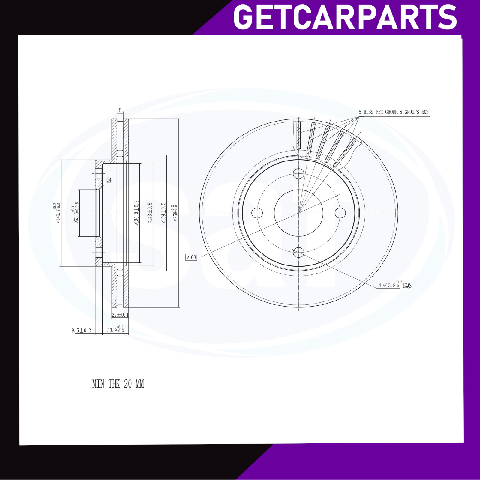 Front Vented Brake Discs Pair 258mm Fits Ford Focus Saloon 1998-2009 1.4-2.0