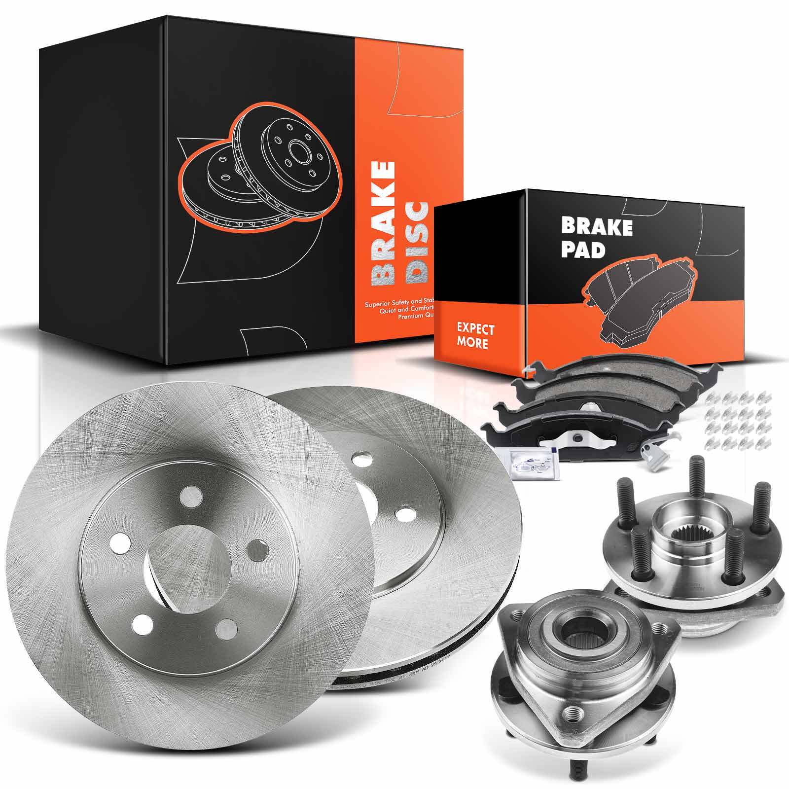 Front Disc Brake Rotor & Pads + Hub Bearing for Chrysler Cirrus Dodge Stratus