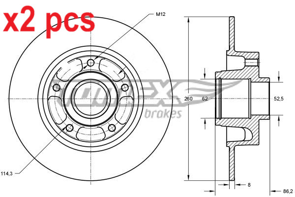 X2 PCS L&R SIDES REAR BRAKE DISC TX 73-551