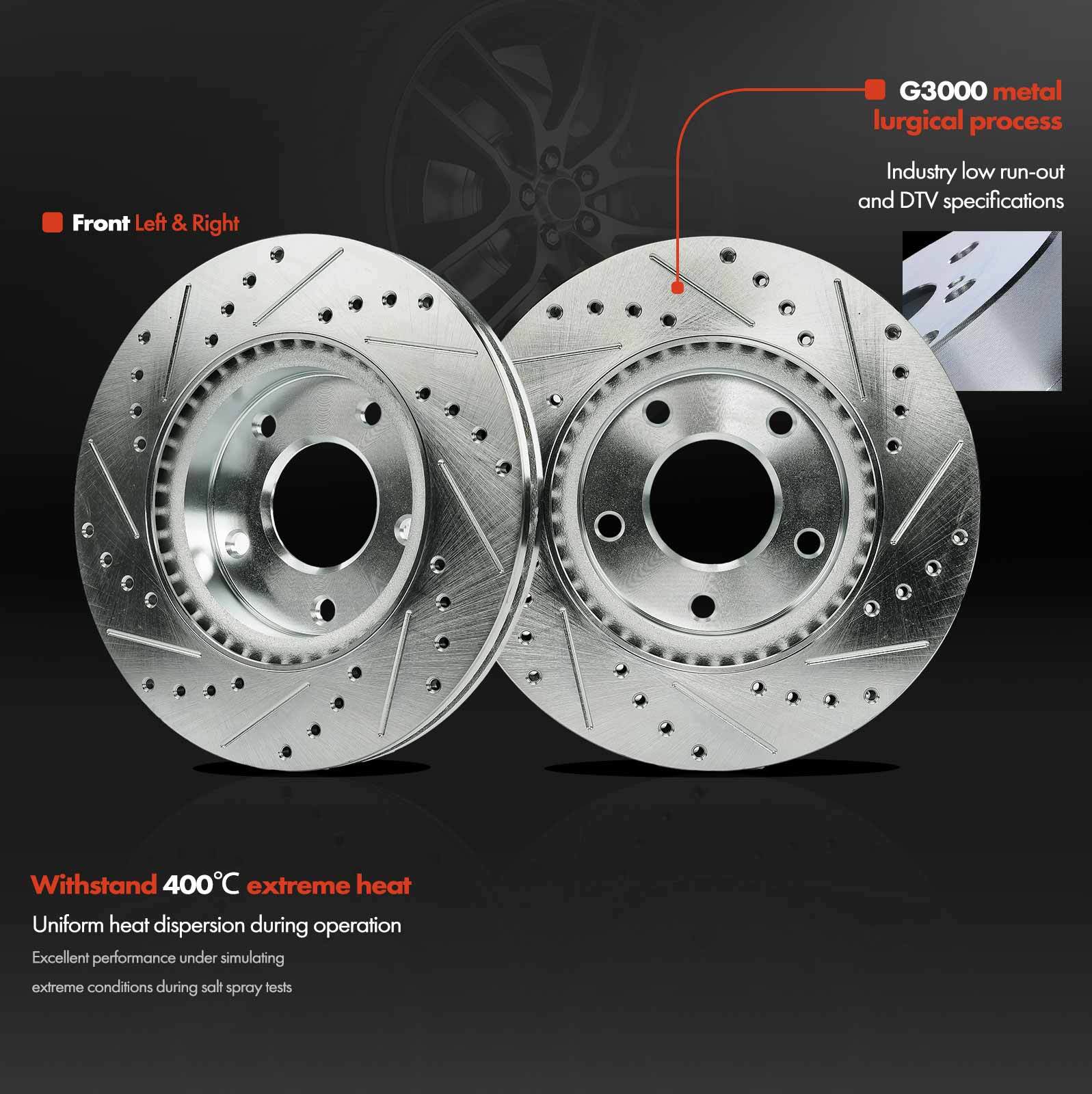 Front Driver & Passenger Side Drilled Brake Rotor Brake Pad for Nissan Sentra