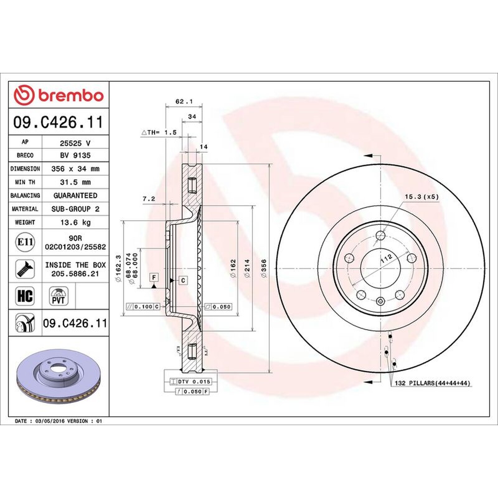 Brembo Prime Line UV Coated Vented Brake Disc – 09.C426.11 For Audi – OE Quality