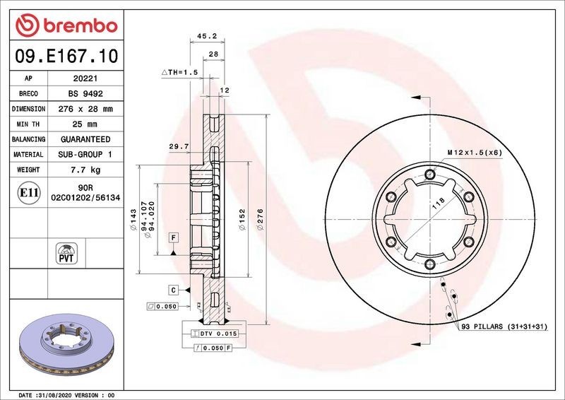 2X Brembo 09.E167.10 Front Vented Brake Discs Fits Nissan Cabstar Nt400 Cabstar