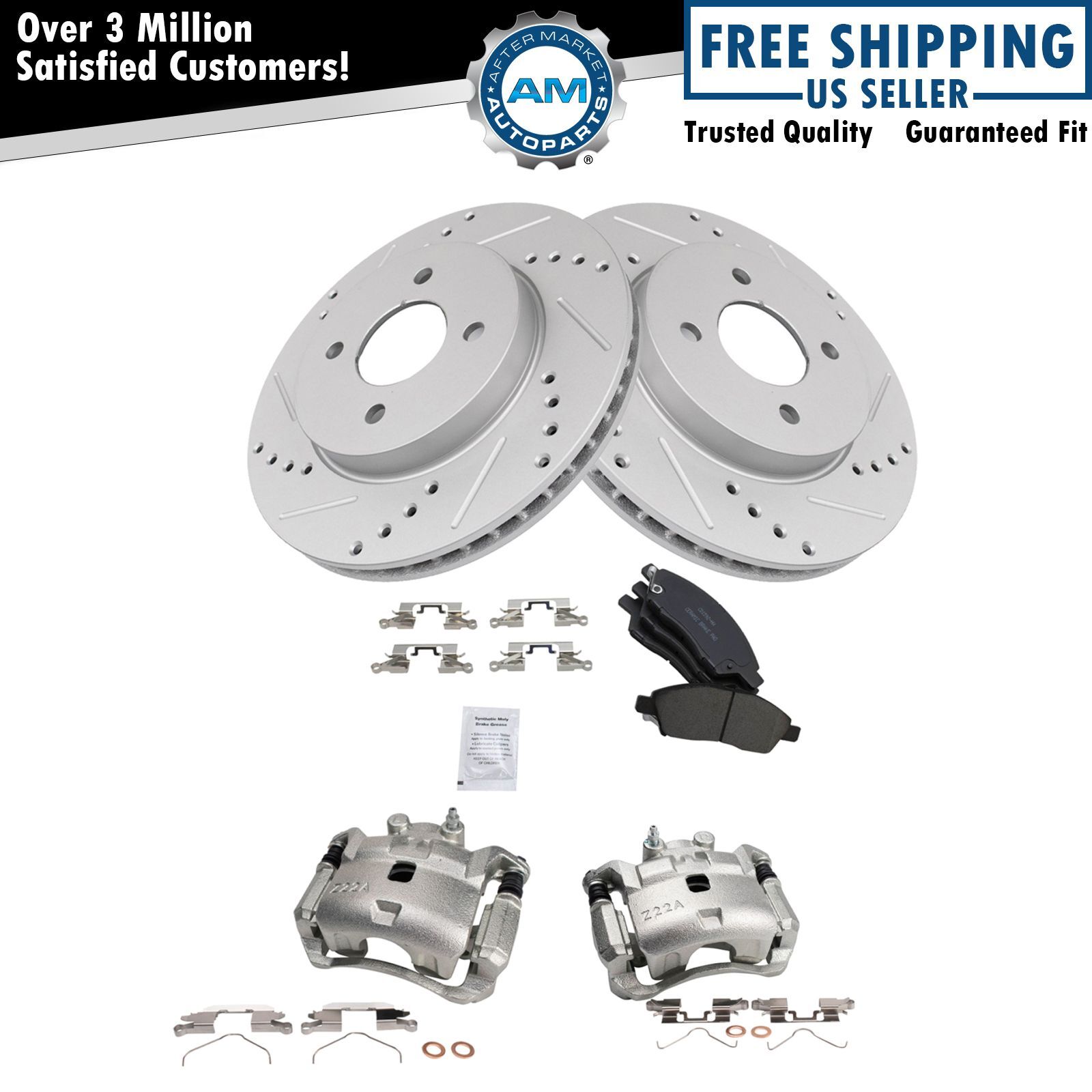 Front Brake Calipers Ceramic Pads & Drilled Rotors Fits 12-18 Versa Versa Note