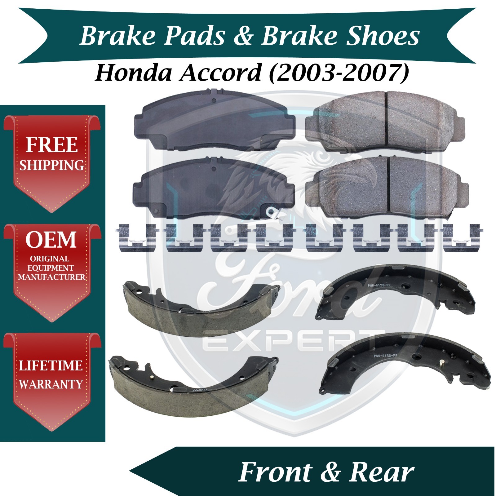 NEW OE Front Pads & Rear Shoes For 2003-2007 Honda Accord 10 Yr Warranty