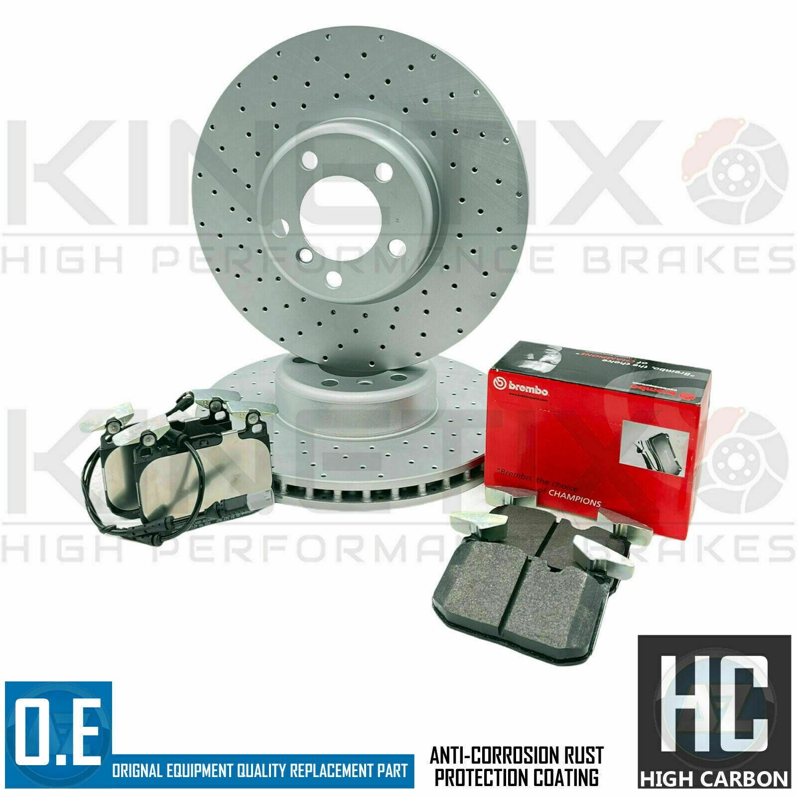 FOR BMW 440i F32 F33 F36 M SPORT DRILLED FRONT BRAKE DISCS BREMBO PADS & SENSOR