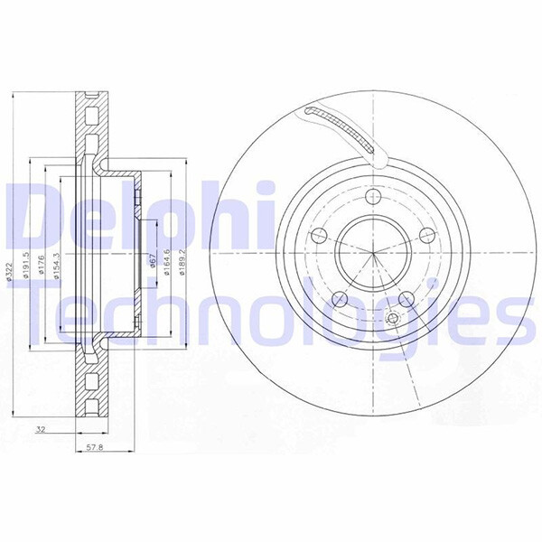Delphi BG9075C 322mm Single Front Coated Brake Disc for Mercedes