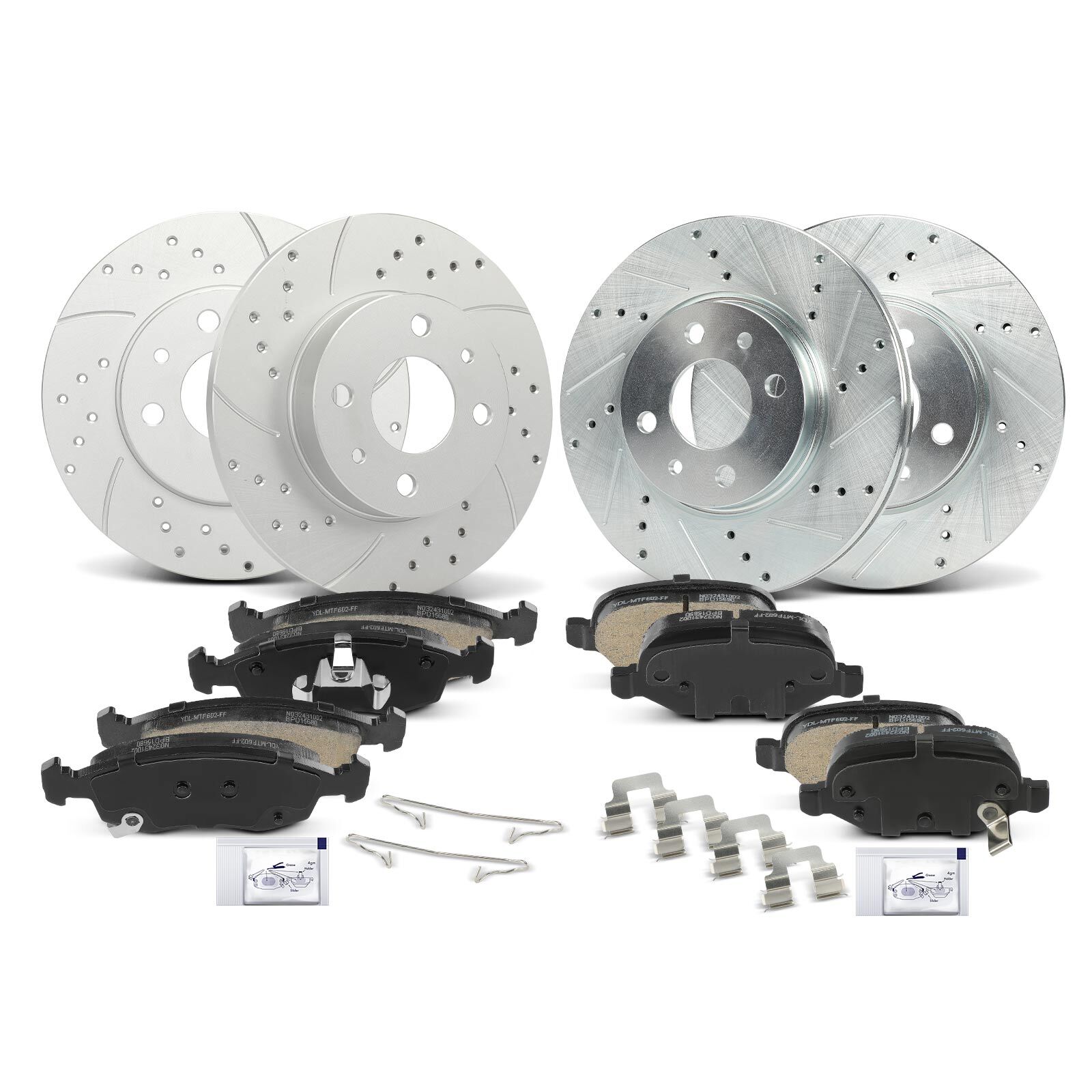 12pcs Front & Rear Left & Right Drilled Rotor & Brake Pad for Fiat 500 2012-2017
