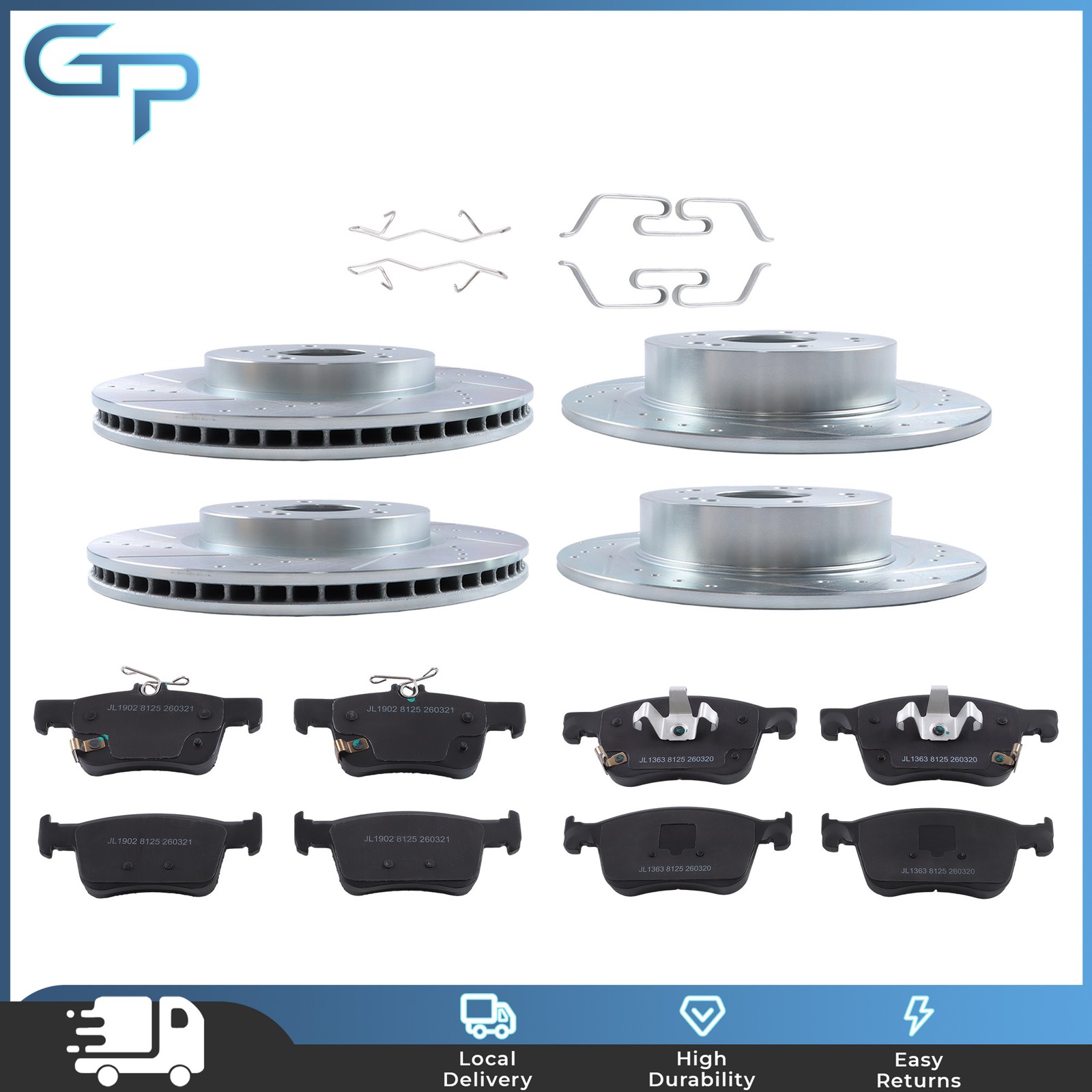 12pcs Drilled Rotor & Brake Pad for Honda Accord 18-22 Front & Rear Left & Right
