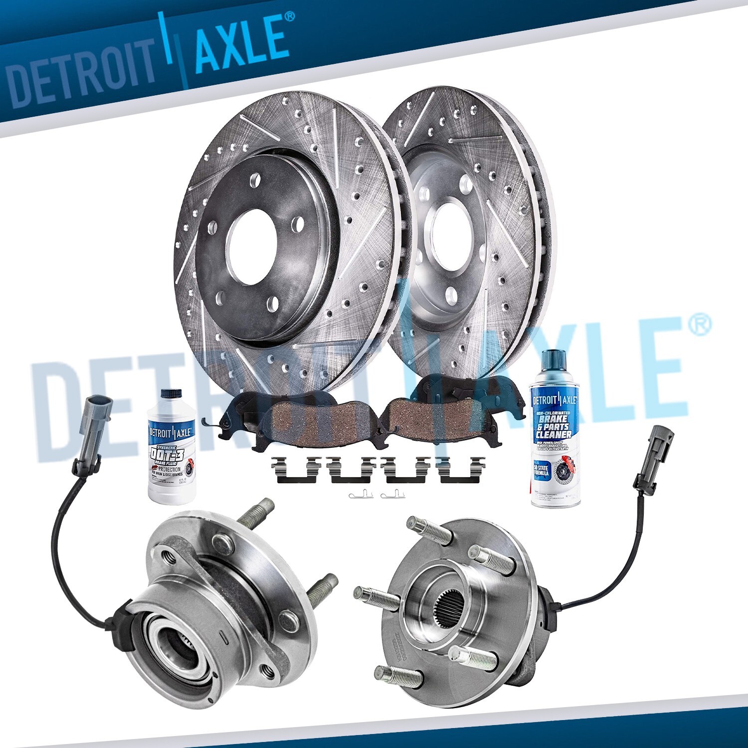 Front Wheel Bearings + DRILLED Rotor Brake Pad for 07-09 Chevy Cobalt Pontiac G5
