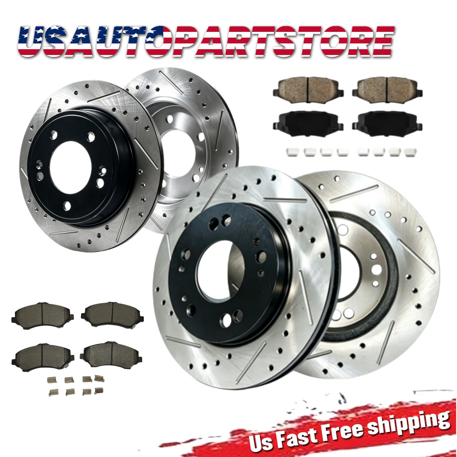 302mmFront & 316mmRear Drilled Slotted Rotor Brake Pad for 2018 Jeep Wrangler JK