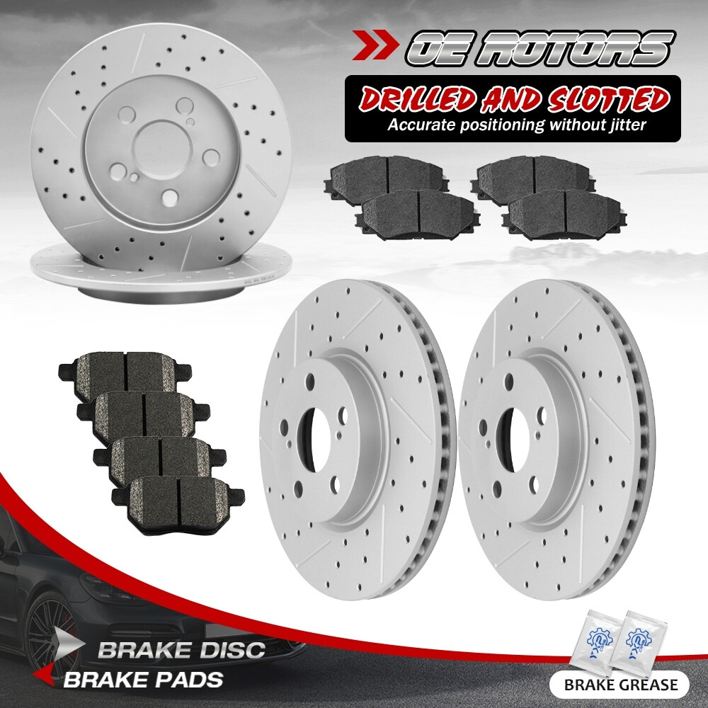 for Toyota Corolla Front Rear Disc Drilled Disc Brake Rotor + Brake Pads