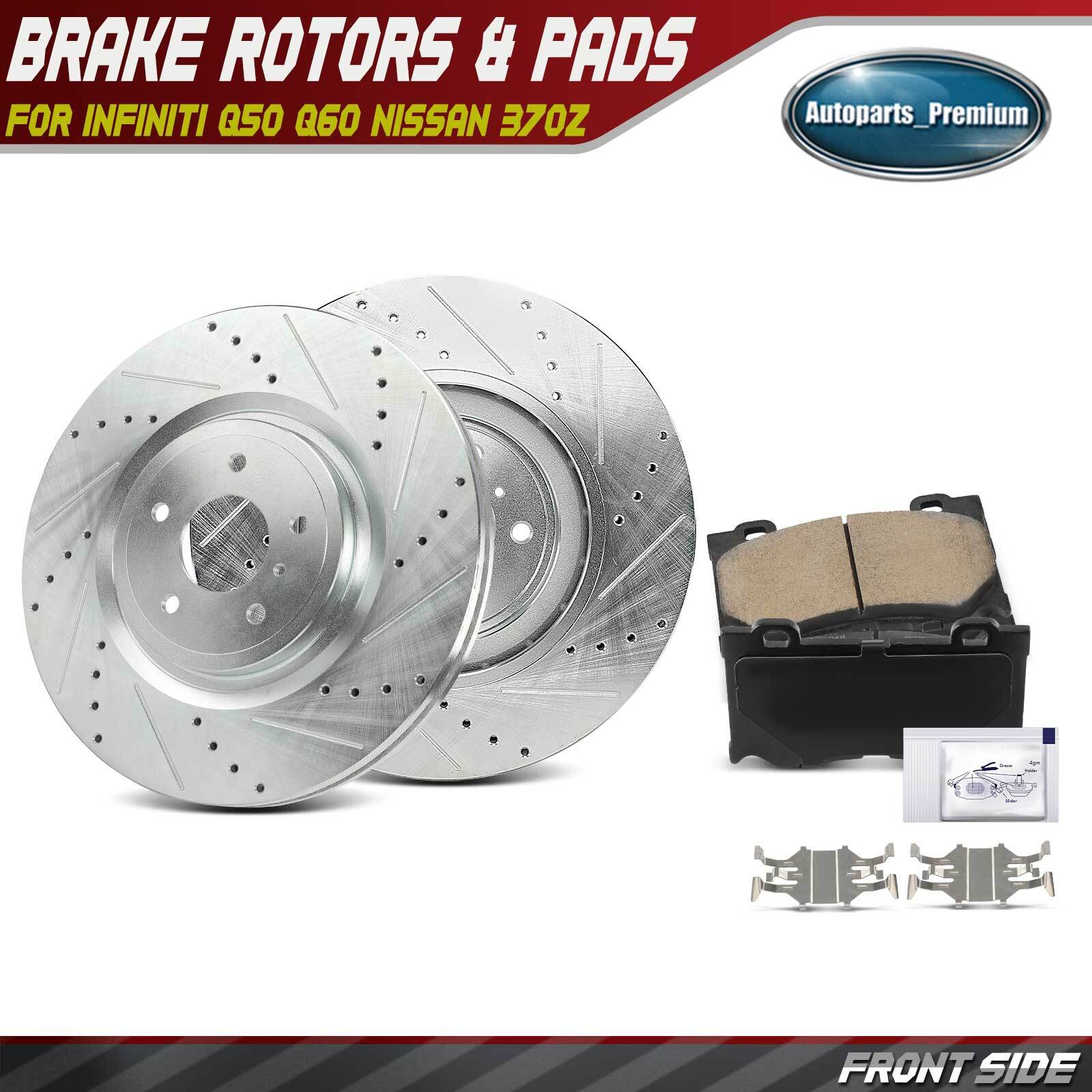 Front Drilled Brake Rotor & Ceramic Brake Pad for INFINITI Q50 Q60 Nissan 370Z