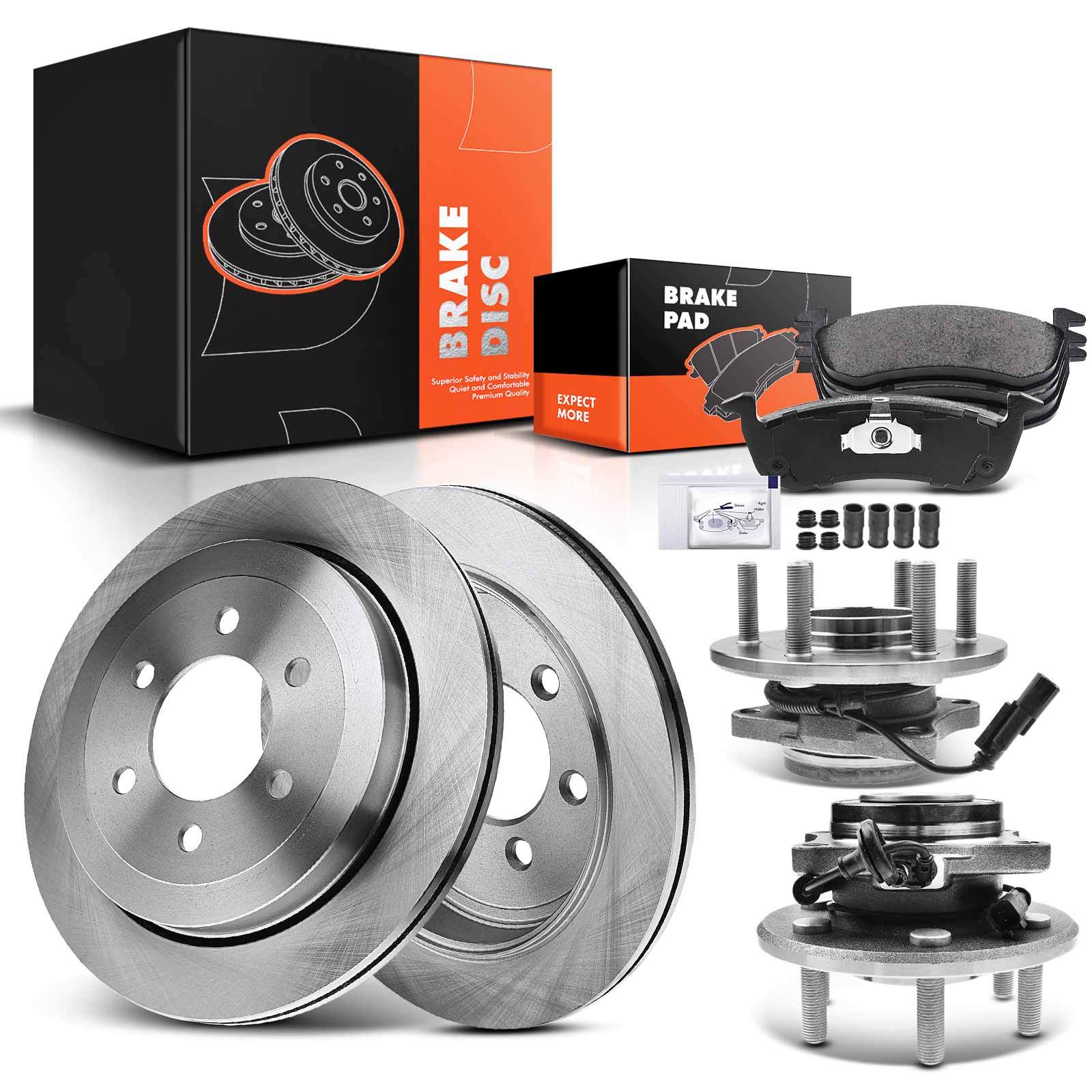 Disc Brake Rotor & Pad+Hub Bearing for Ford Expedition Lincoln 15-17 3.5L Rear