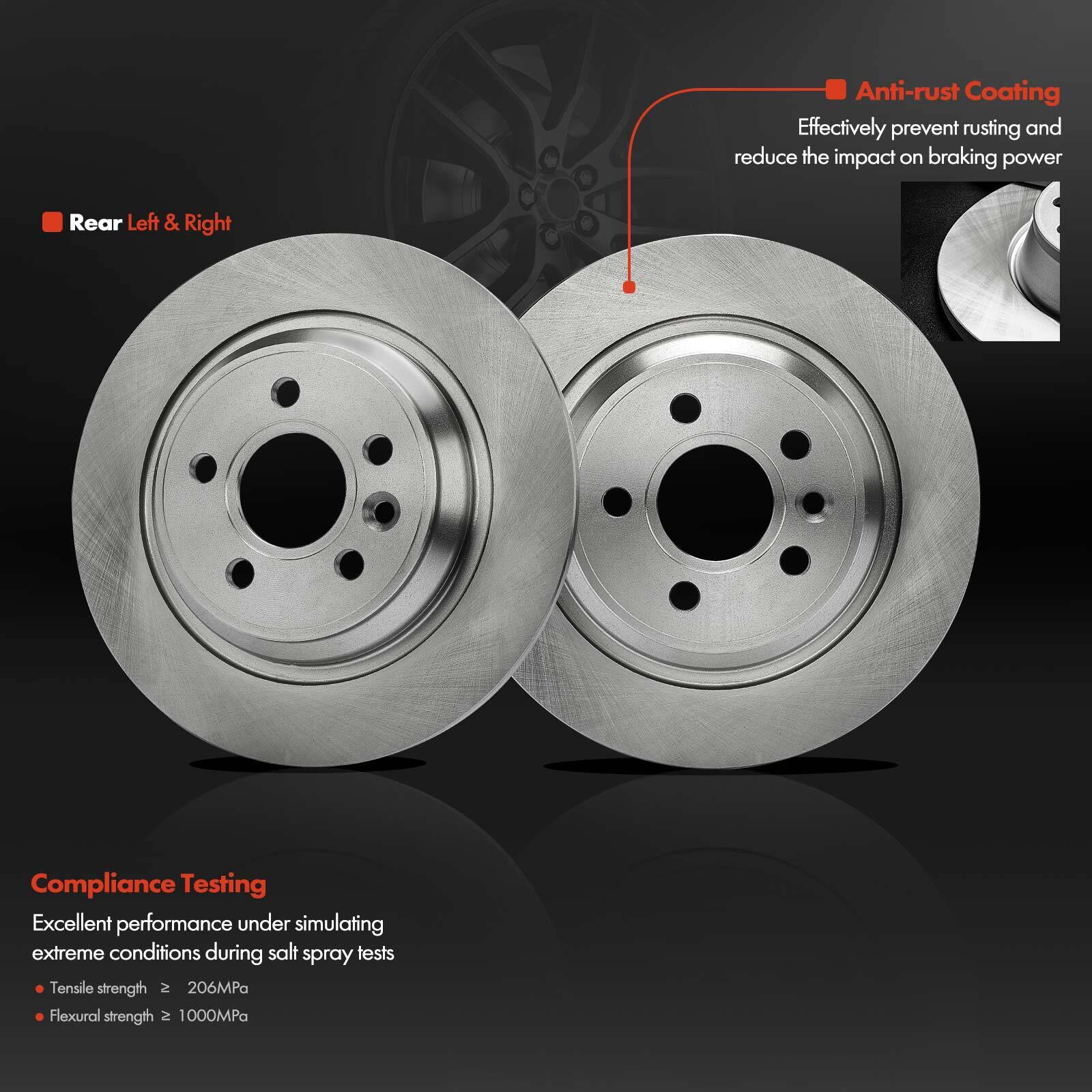 2x Rear Driver & Passenger Side Disc Brake Rotors for Volvo S60 11-18 S80 XC70