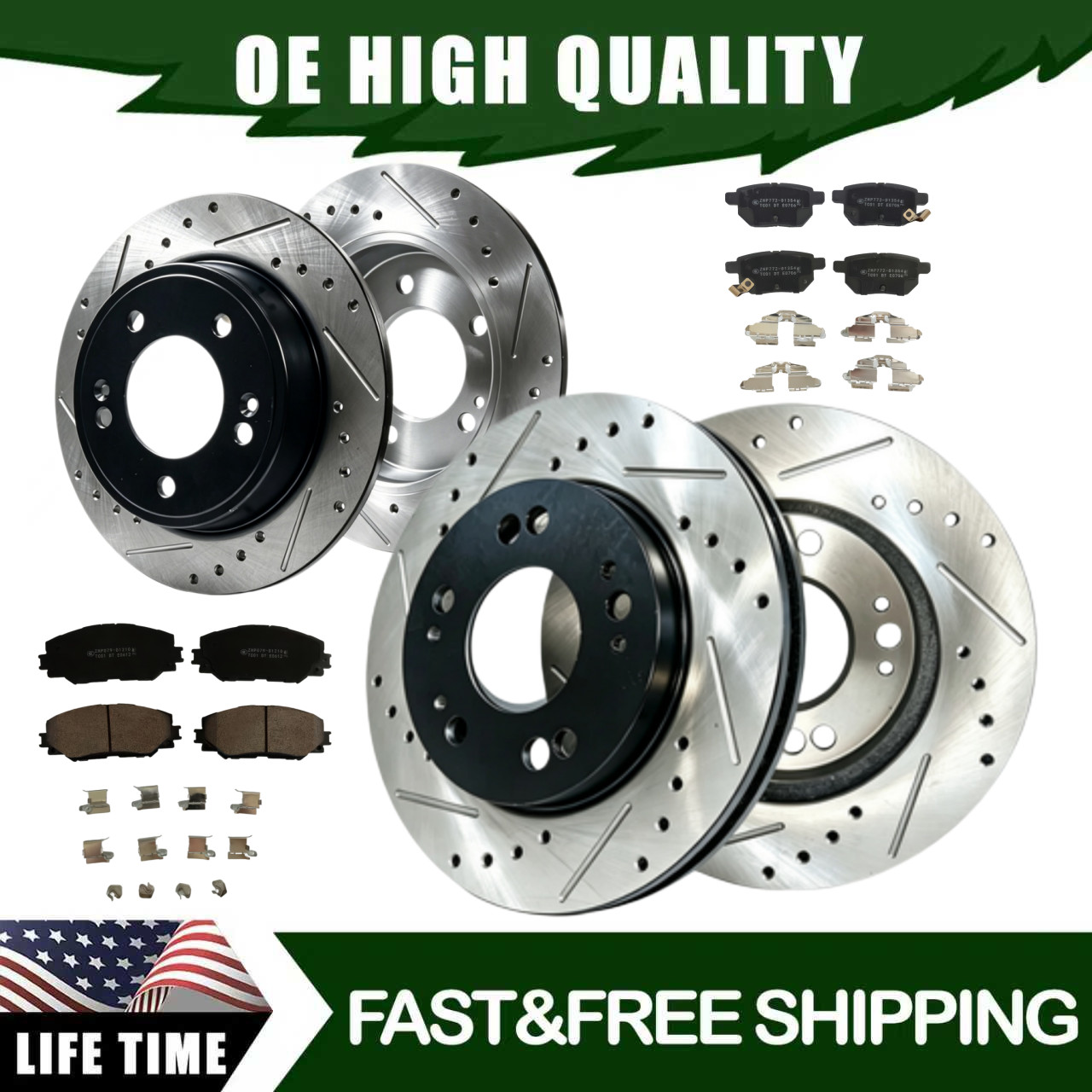 10.83″ Front 10.20″Rear Brake Rotors Pads For Toyota Corolla 2015 2016 2017-2019