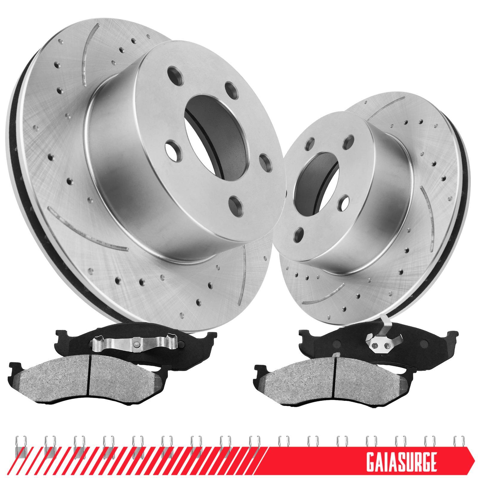Front Drilled & Slotted Rotors Ceramic Brake Pads for 1991-1999 Jeep Wrangler 4L