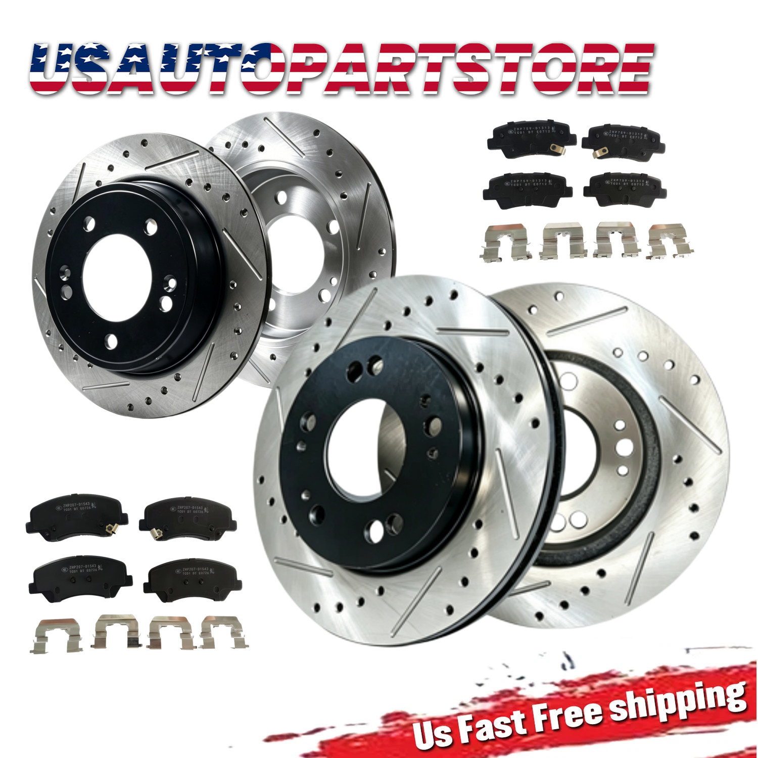 Front and Rear Drilled Rotors Brake Ceramic Pads fit 2011-2015 Hyundai Elantra