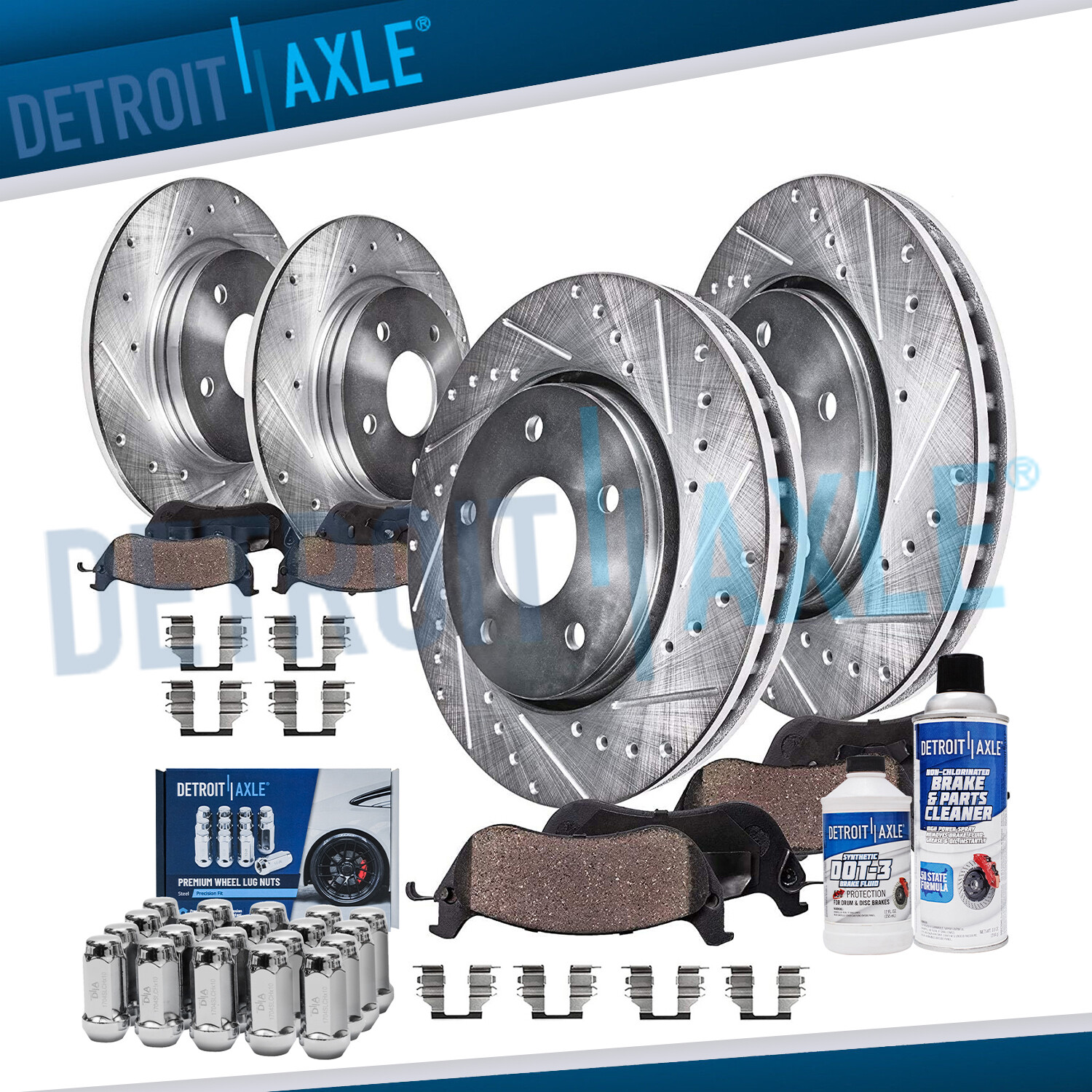 Front & Rear Drilled Rotors + Brake Pads w/20pc Wheel Lug Nuts for Ford Explorer