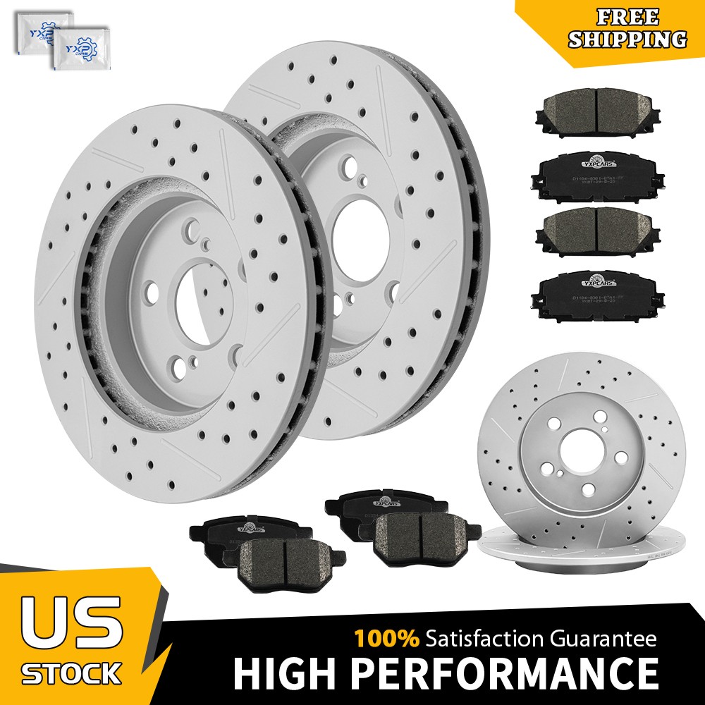 Front Rear Drilled Rotors Ceramic Pads for 2016-2022 Toyota Prius Prime Corolla